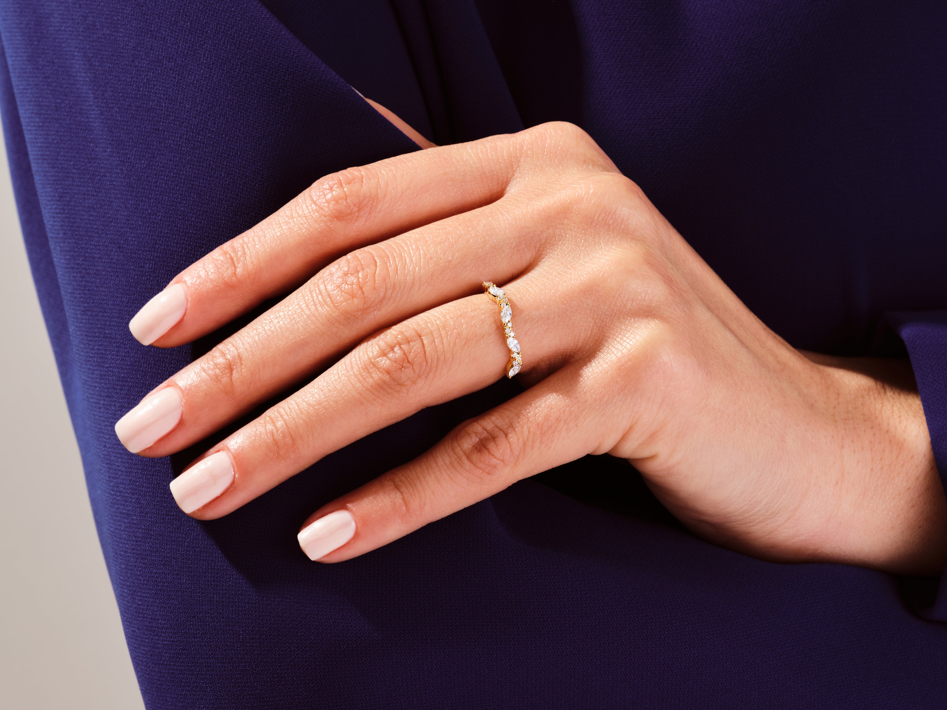 Marquise and Round Cluster Wedding Band