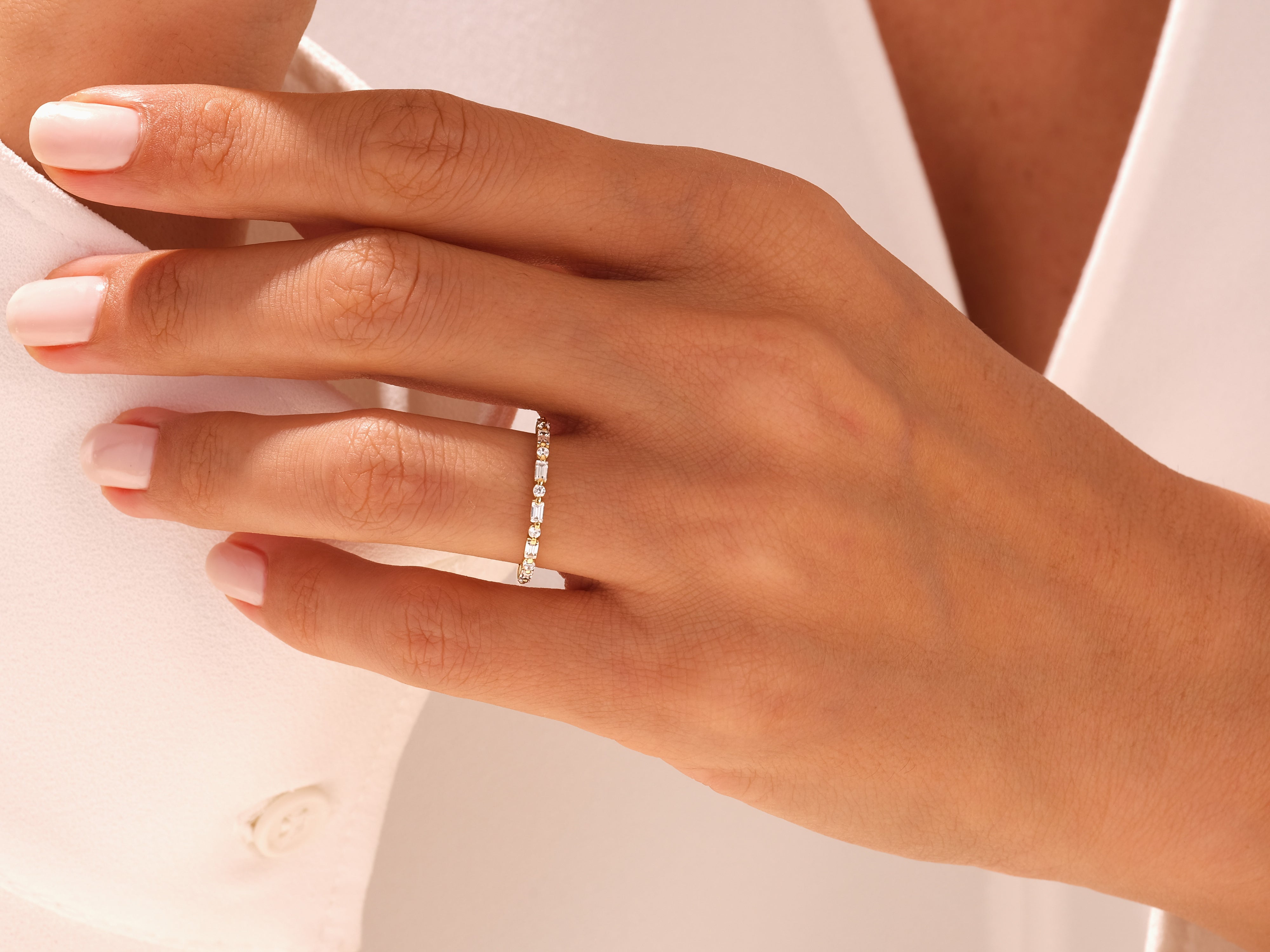 Alternating Baguette and Round Wedding Band