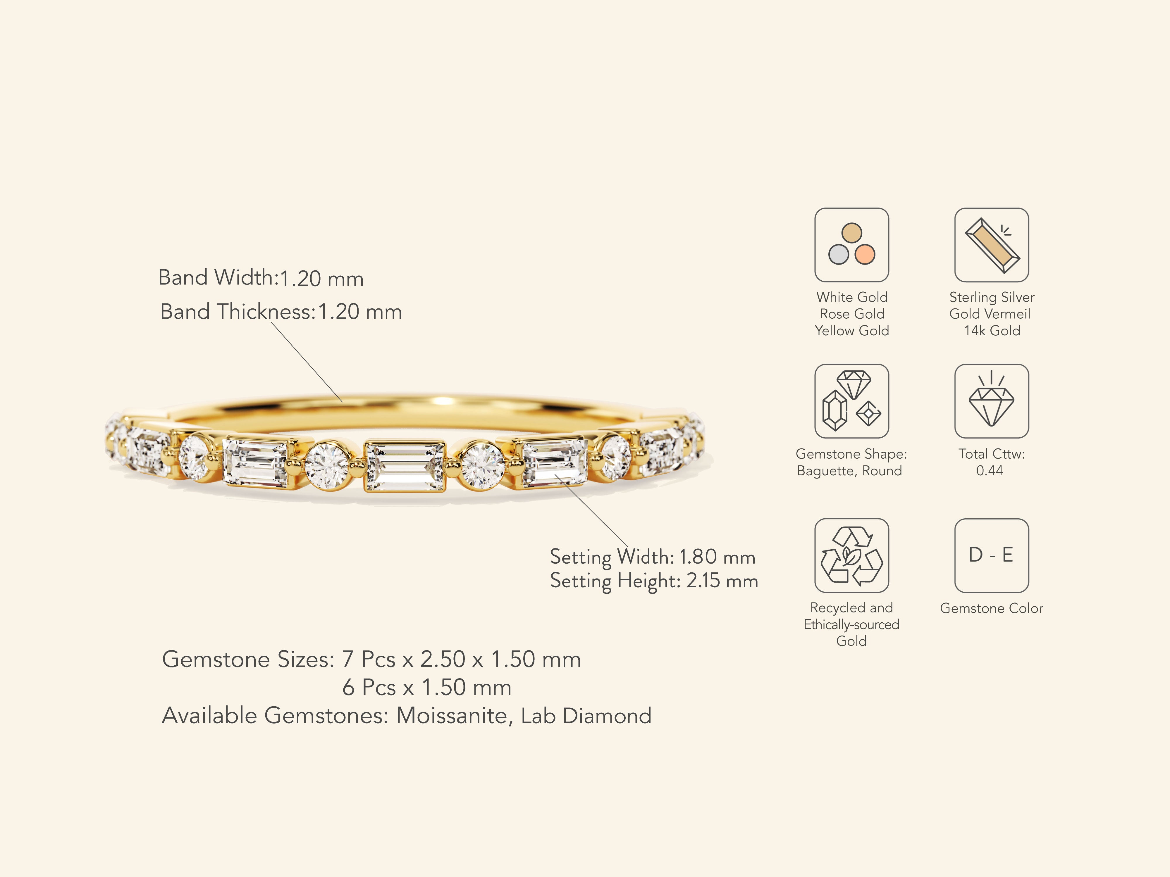 Alternating Baguette and Round Wedding Band