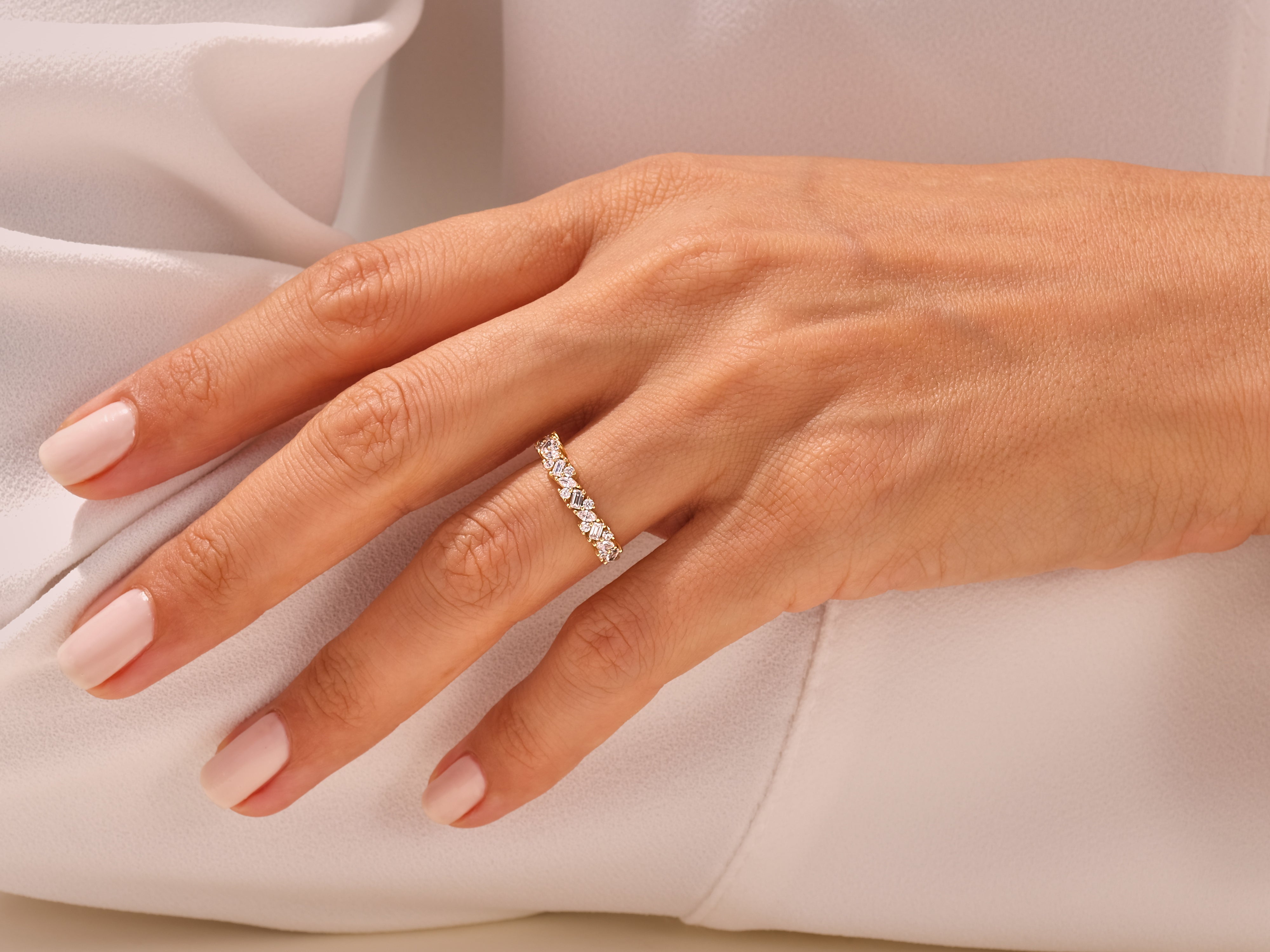 Multi Stone Cluster Wedding Band