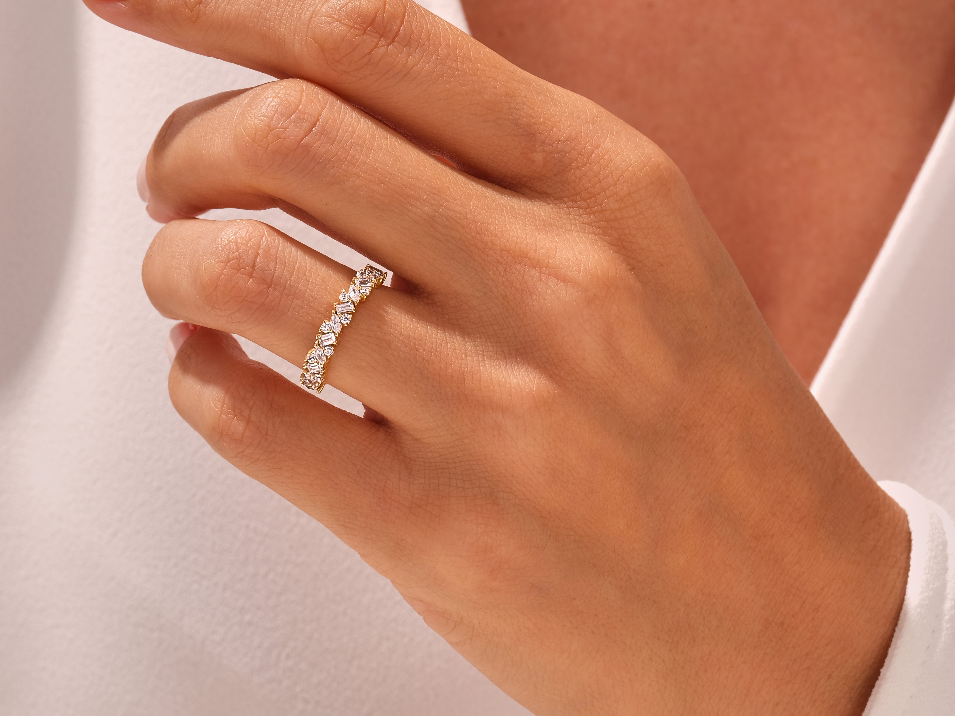 Multi Stone Cluster Wedding Band