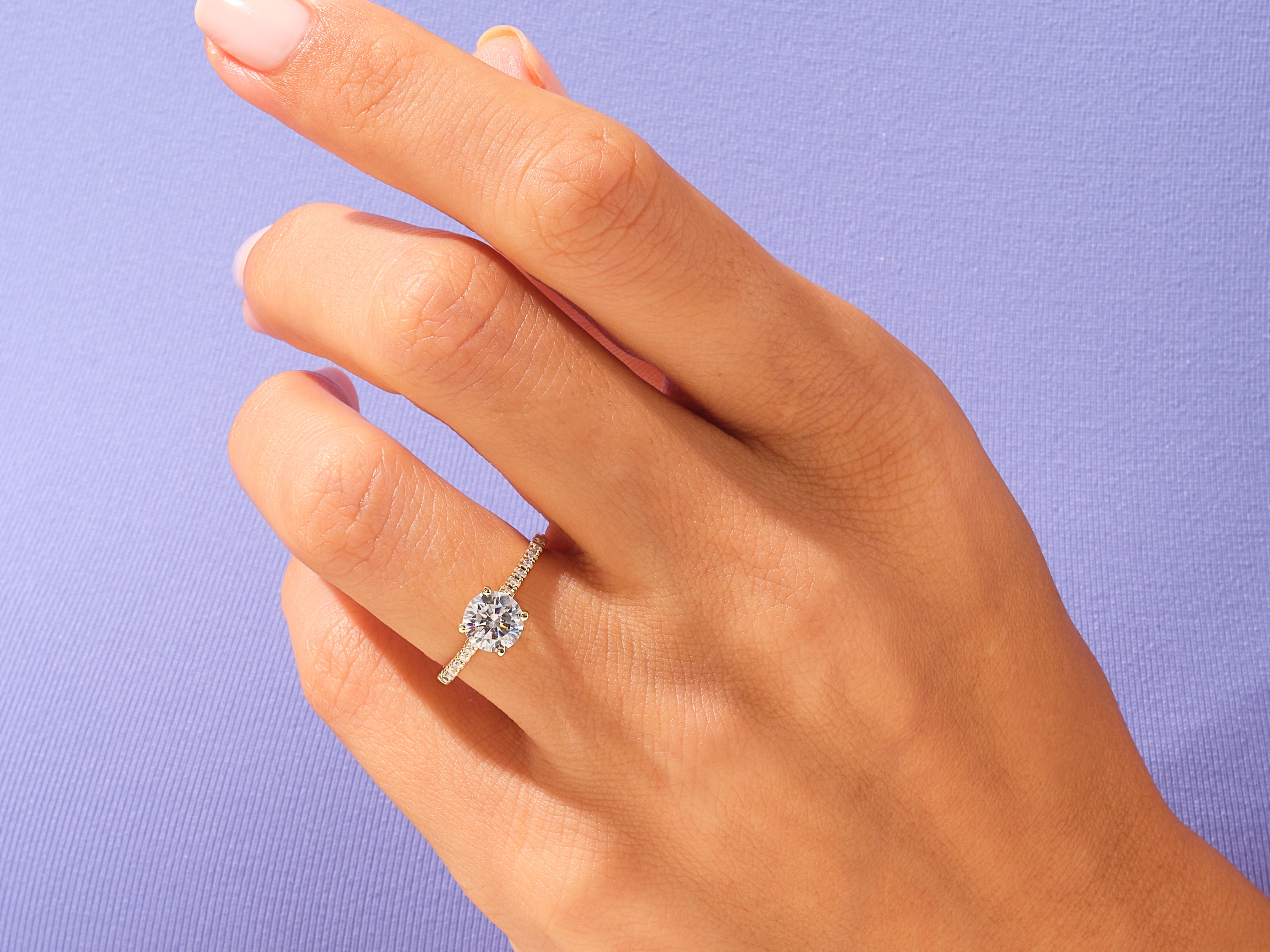 Round Cut Engagement Ring with Pave Set Side Stones