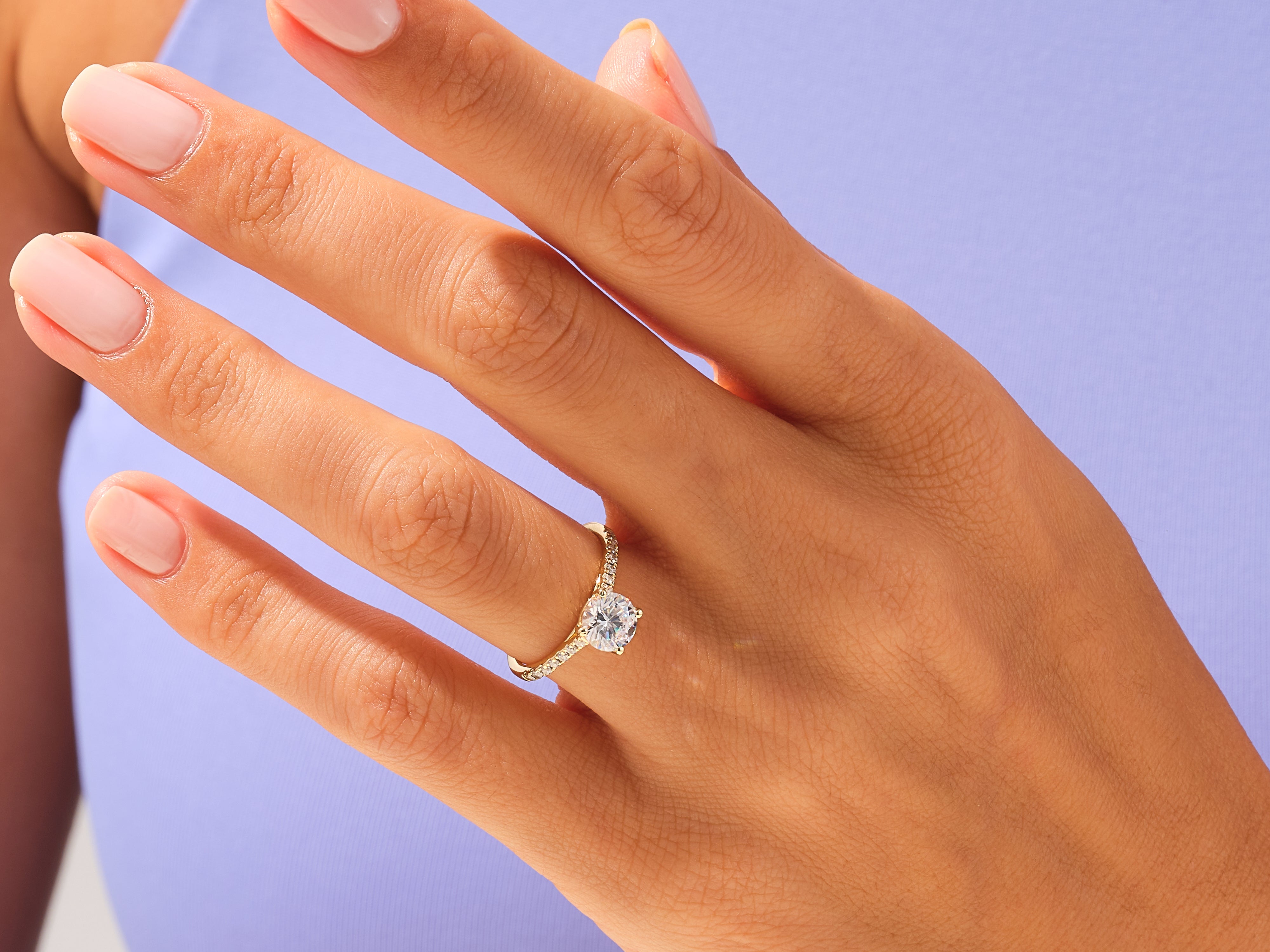 Round Cut Engagement Ring with Pave Set Side Stones