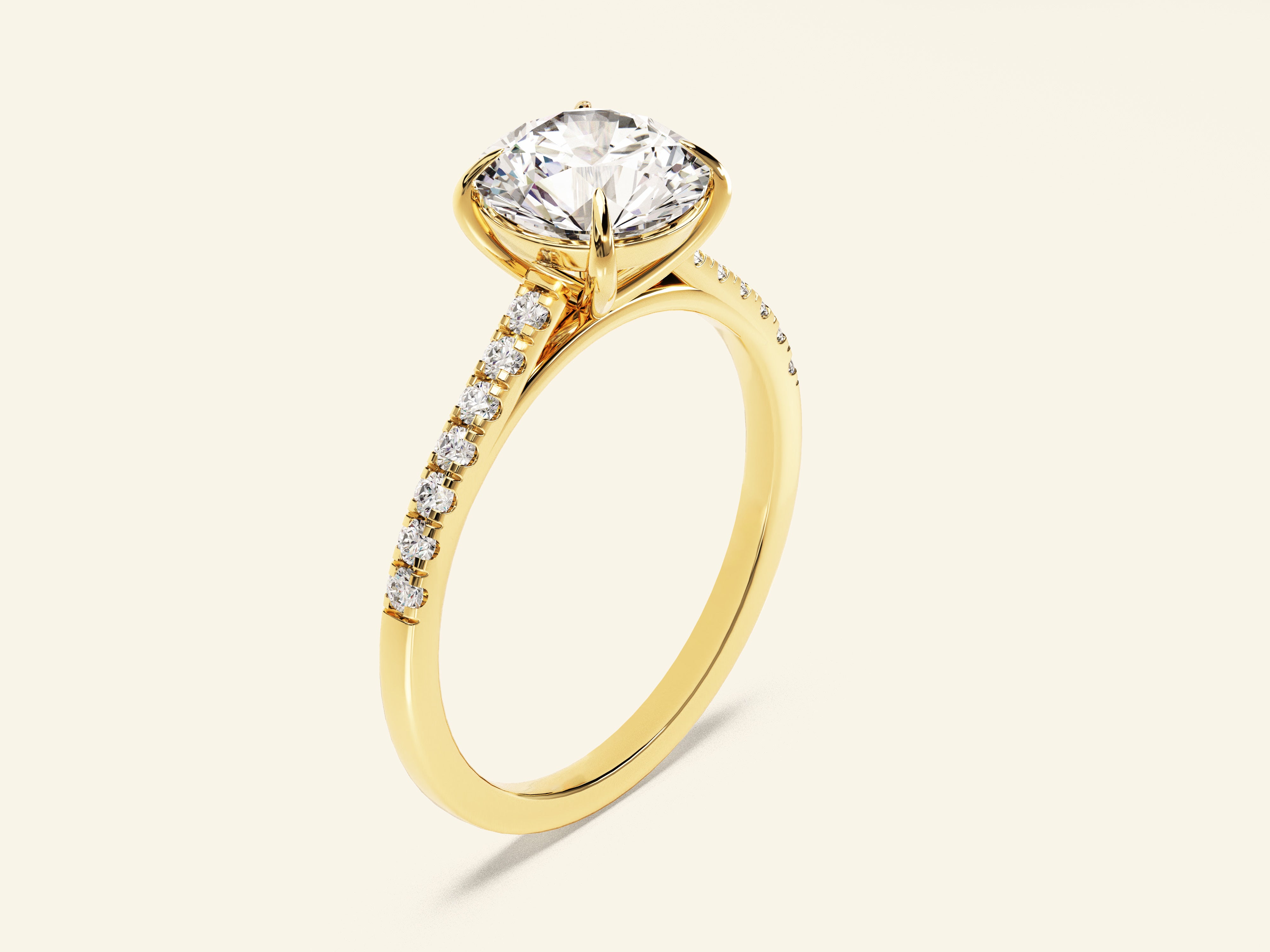Round Cut Engagement Ring with Pave Set Side Stones