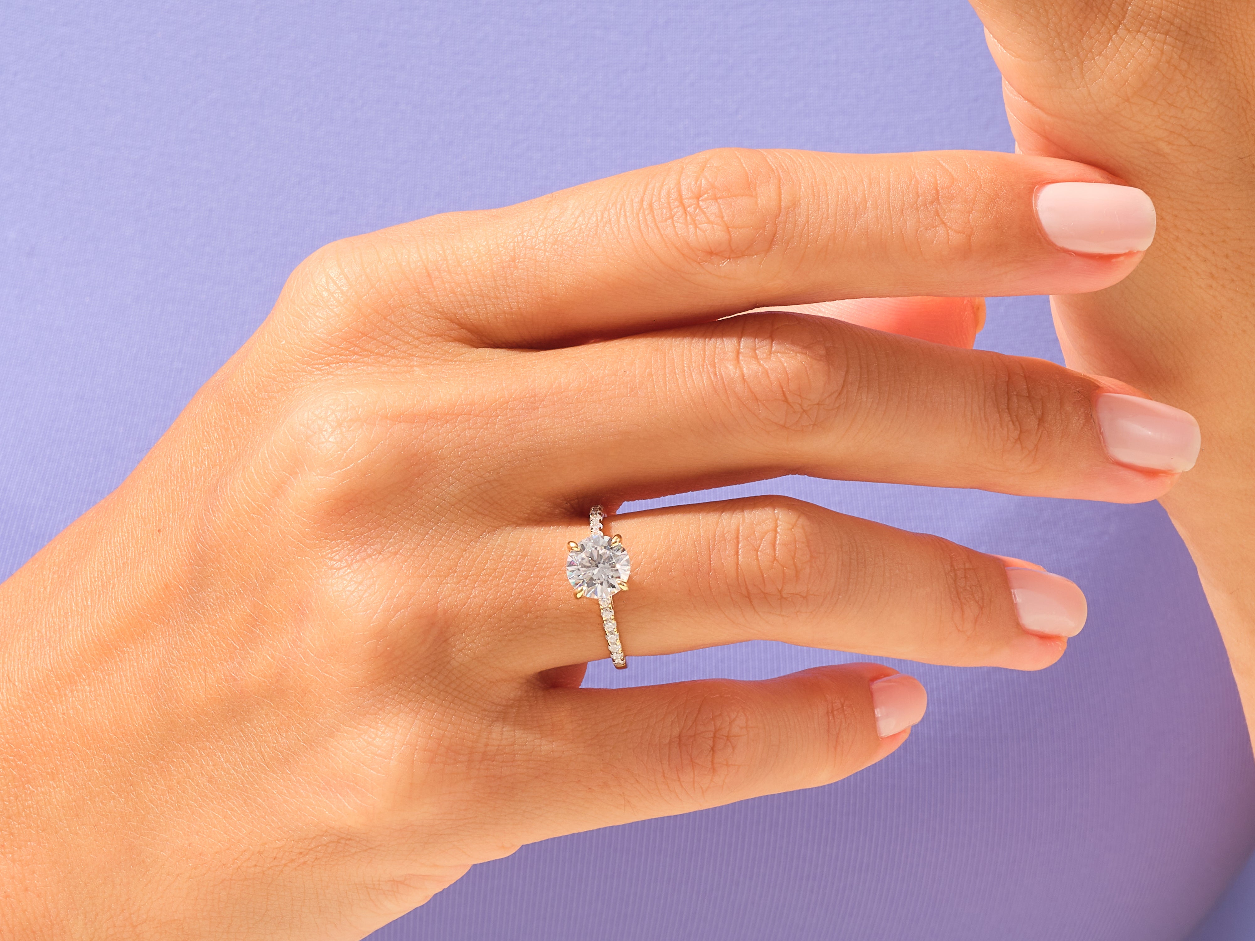 Round Cut Engagement Ring with Pave Set Side Stones
