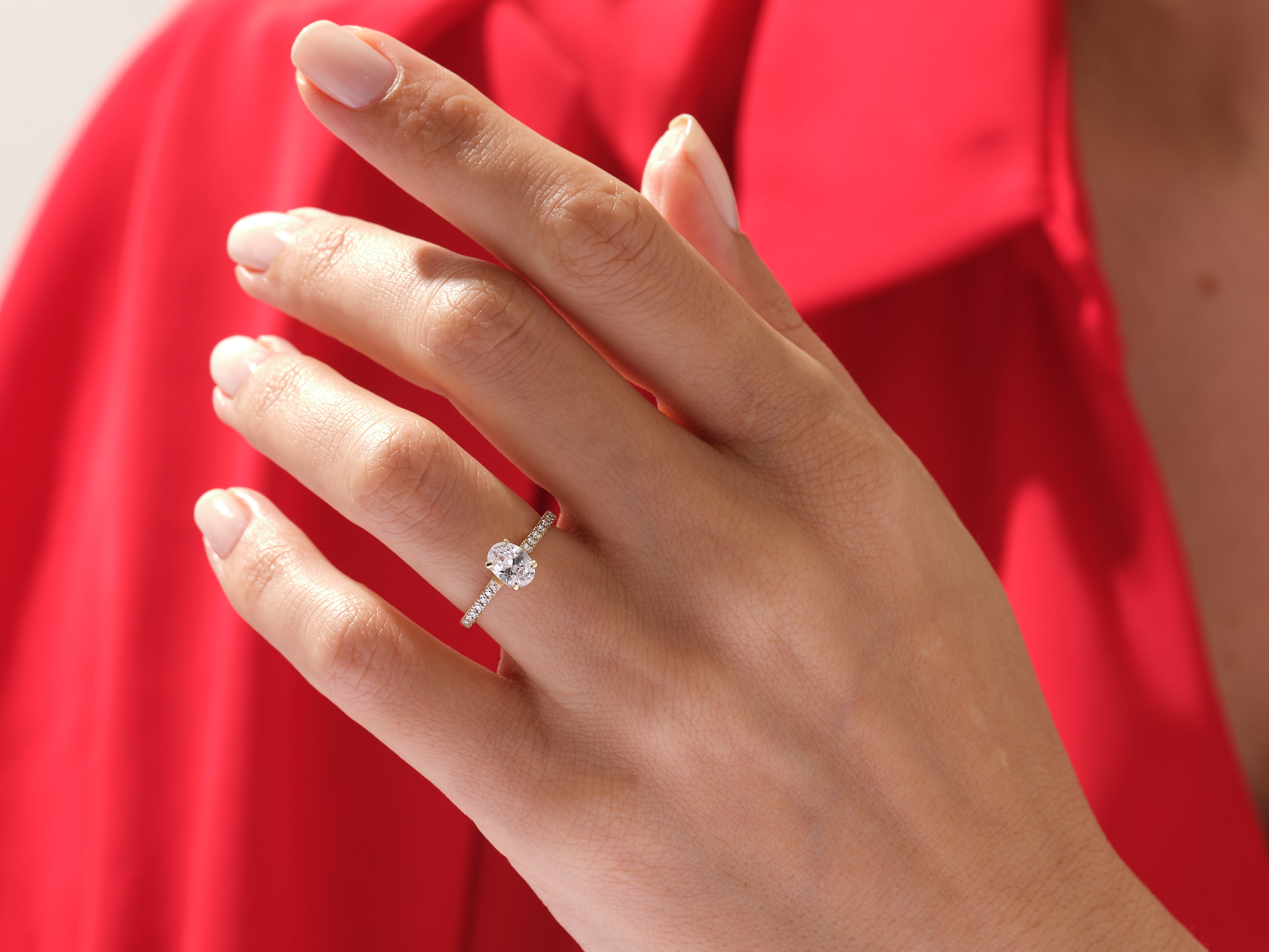 Oval Cut Engagement Ring with Pave Set Side Stones