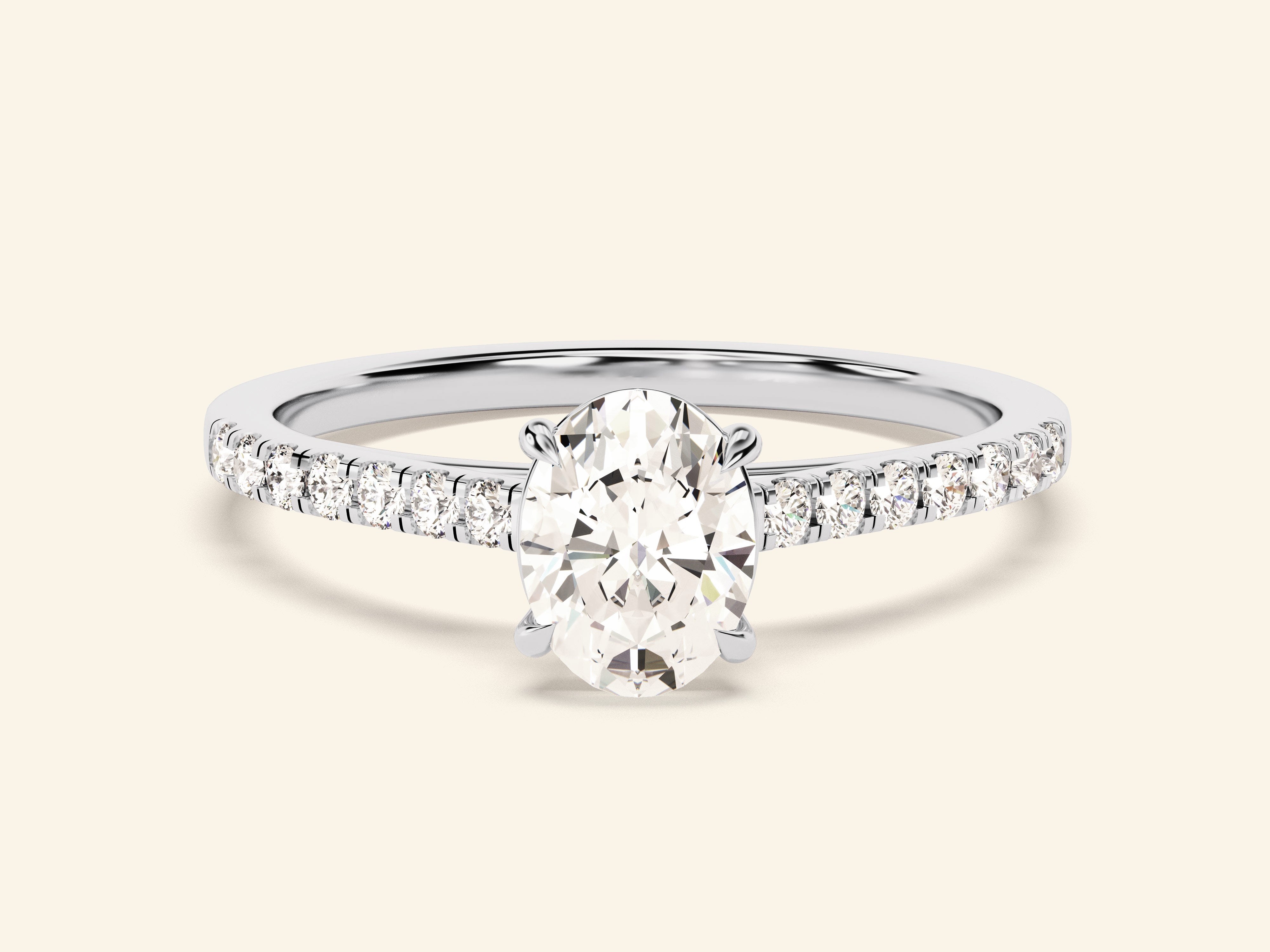 Oval Cut Engagement Ring with Pave Set Side Stones