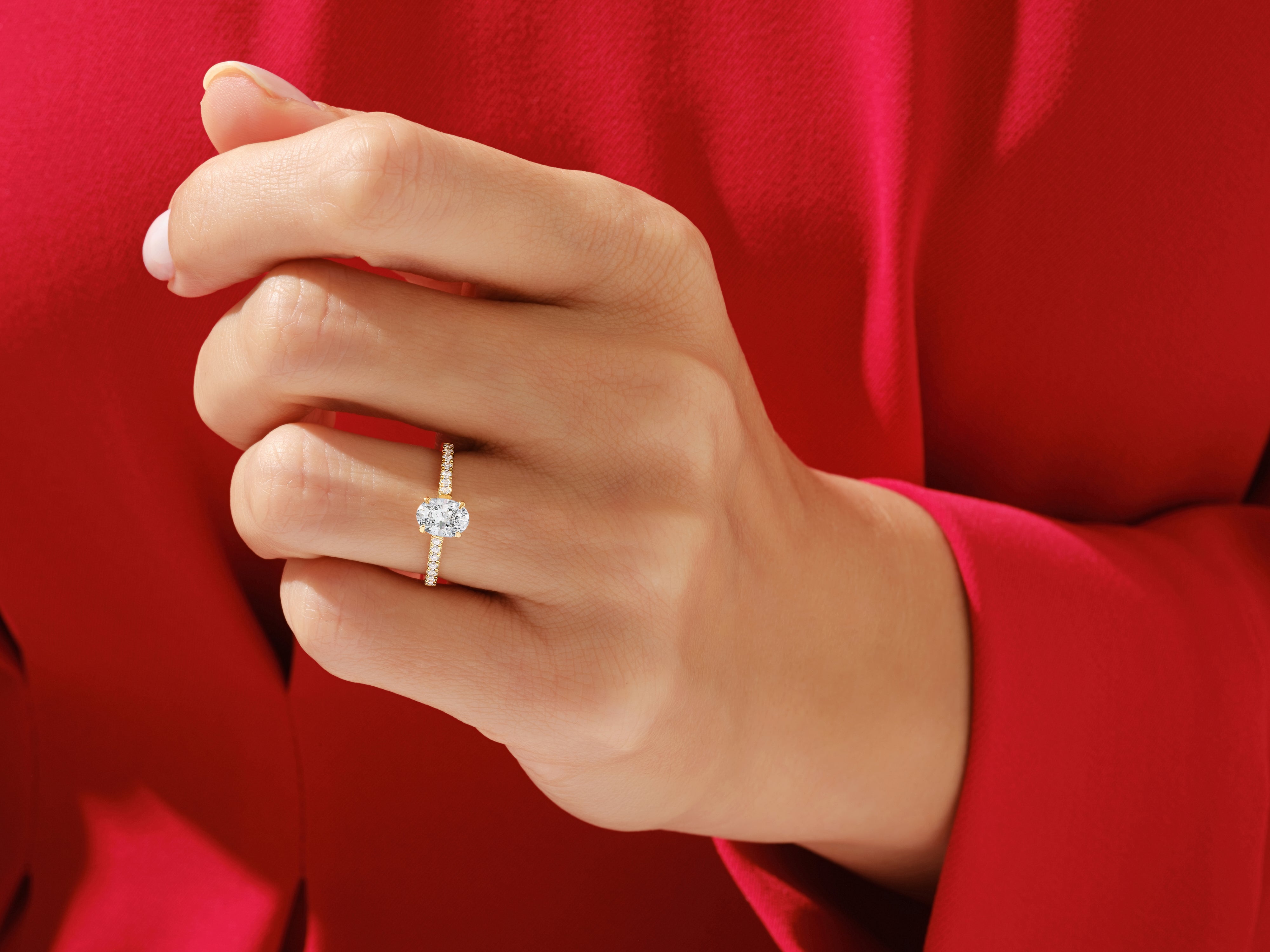 Oval Cut Engagement Ring with Pave Set Side Stones