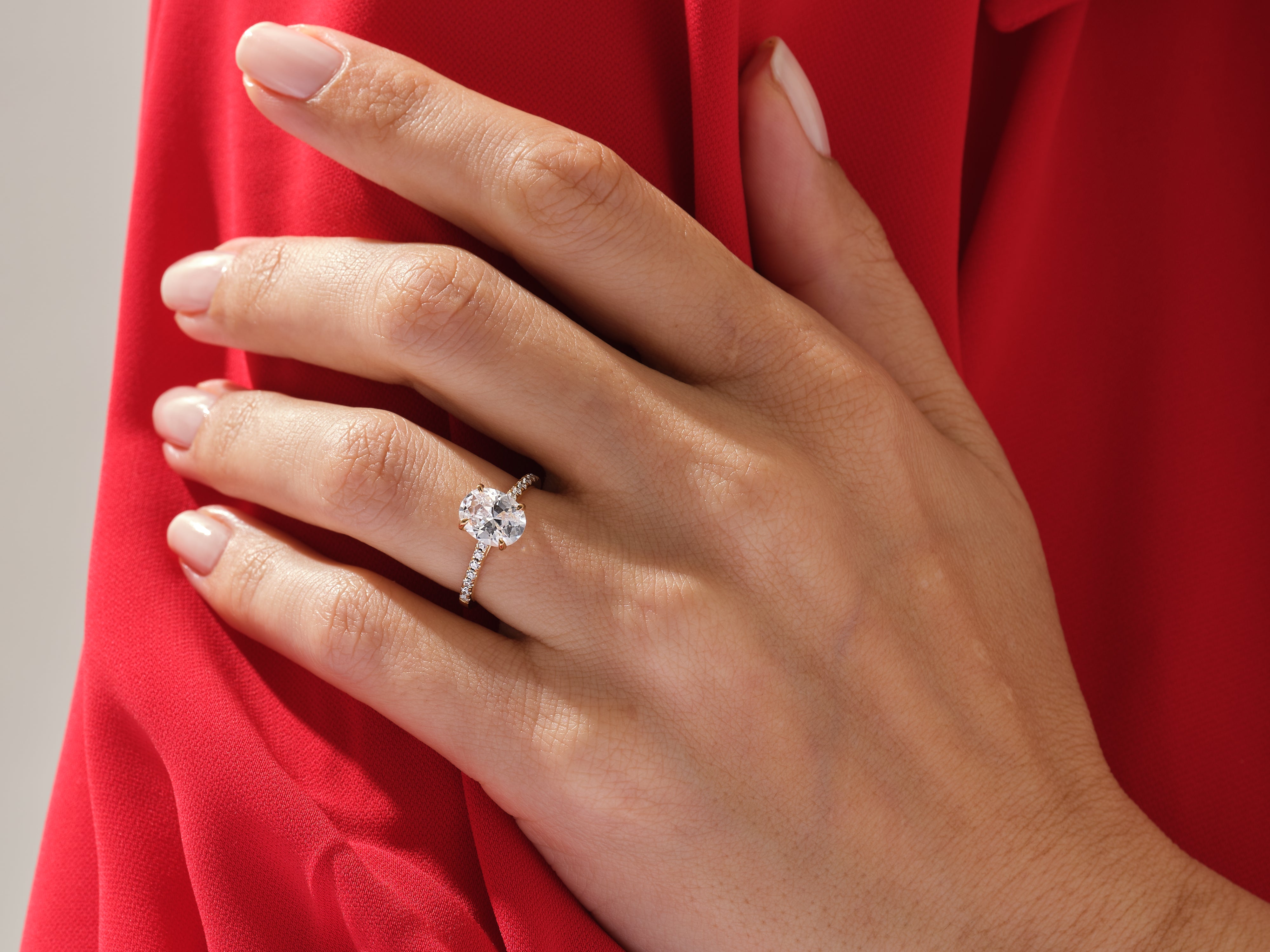 Oval Cut Engagement Ring with Pave Set Side Stones