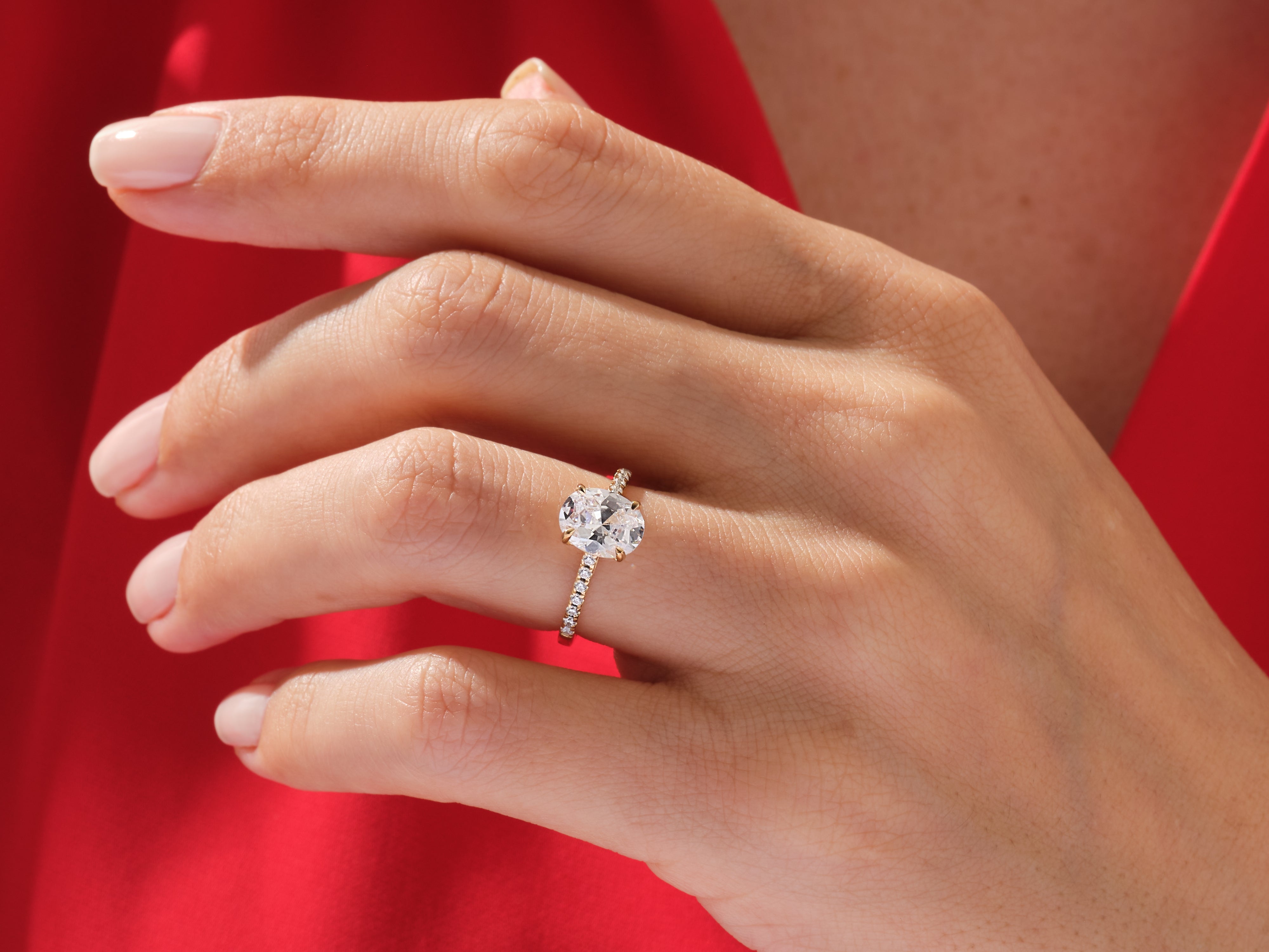 Oval Cut Engagement Ring with Pave Set Side Stones