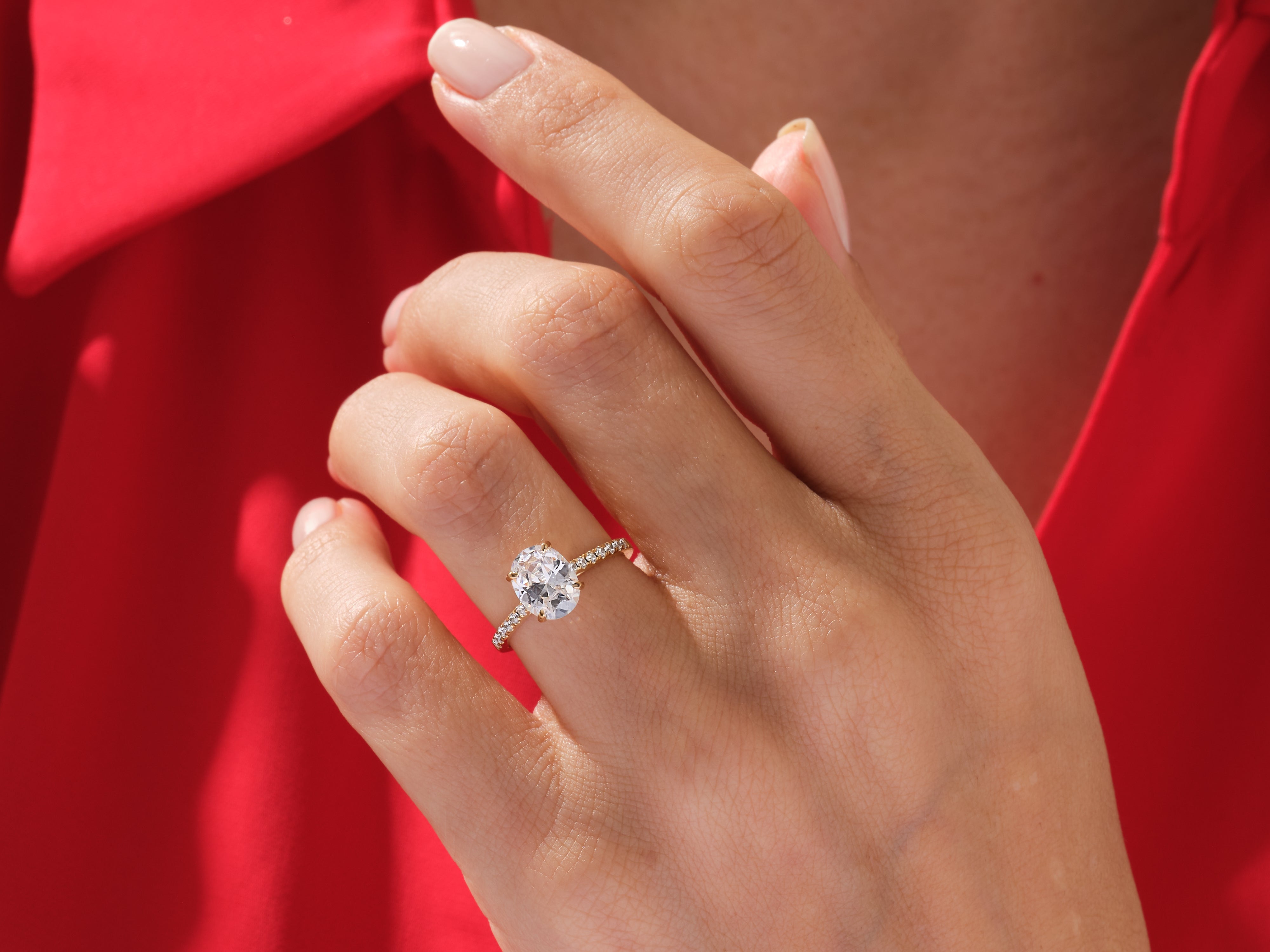 Oval Cut Engagement Ring with Pave Set Side Stones