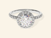 Round Halo Engagement Ring with Pave Set Side Stones