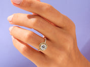 Round Halo Engagement Ring with Pave Set Side Stones