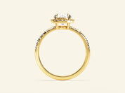 Round Halo Engagement Ring with Pave Set Side Stones