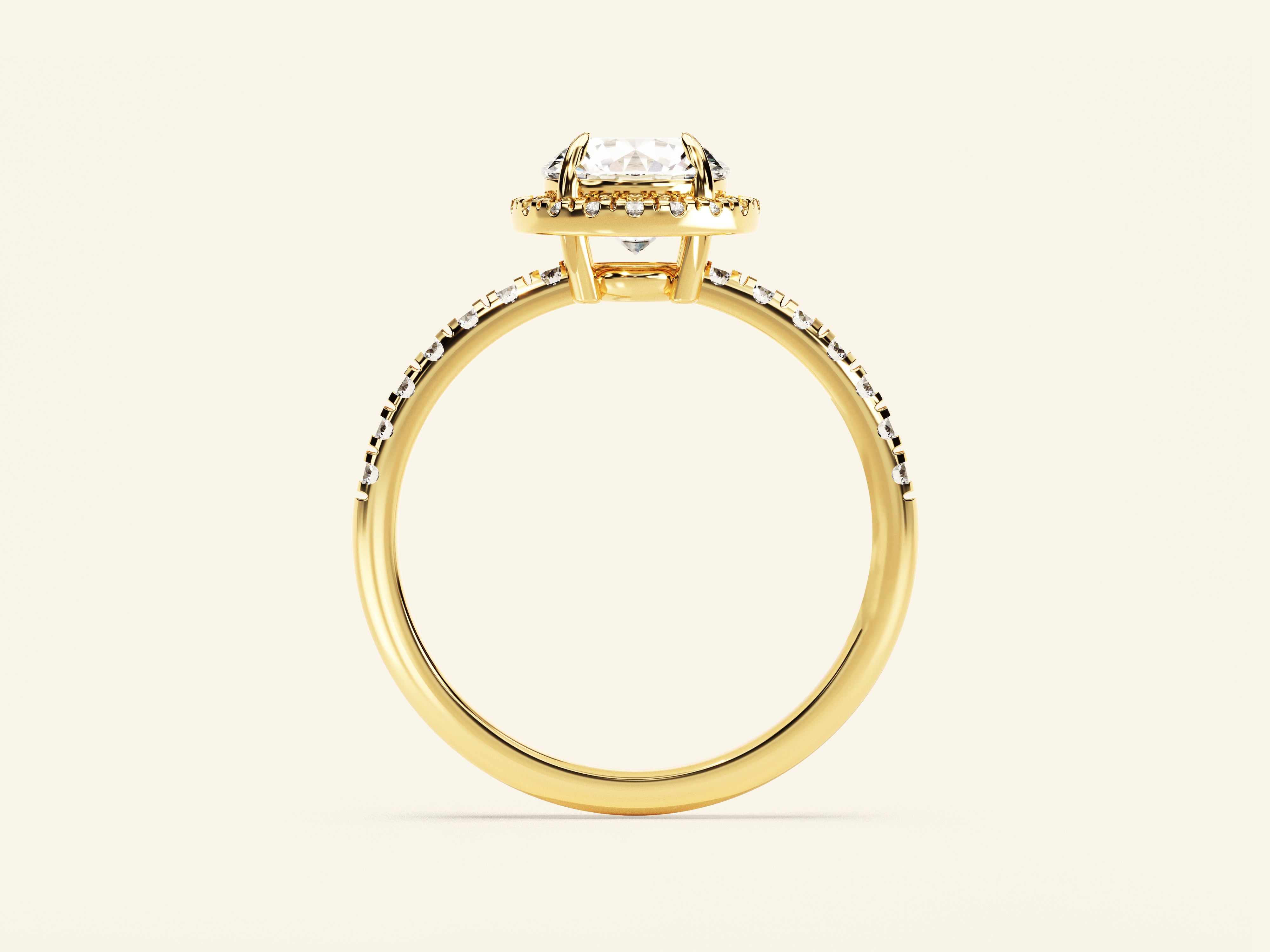 Round Halo Engagement Ring with Pave Set Side Stones