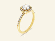 Round Halo Engagement Ring with Pave Set Side Stones