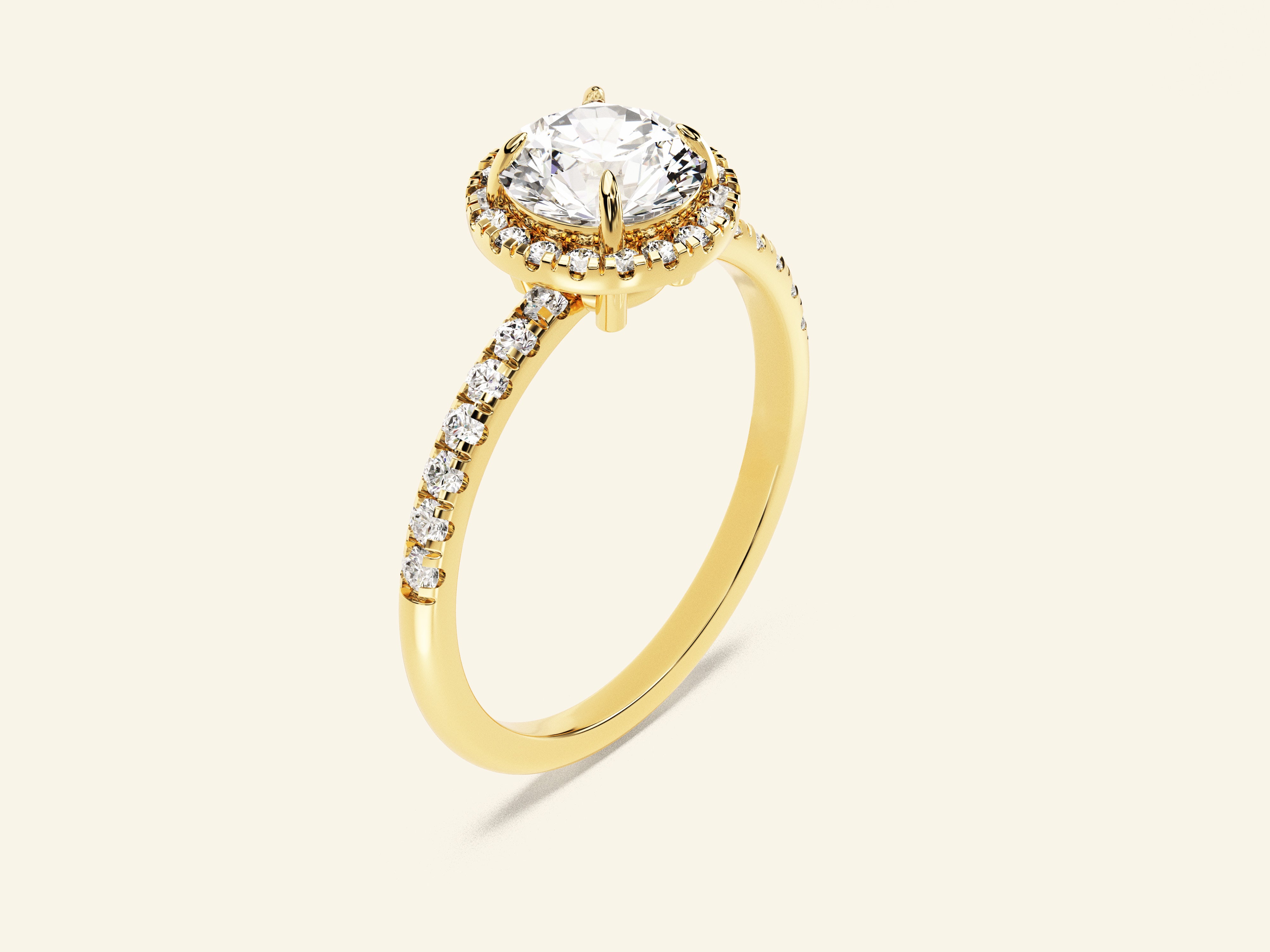 Round Halo Engagement Ring with Pave Set Side Stones