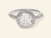 Round Halo Engagement Ring with Pave Set Side Stones
