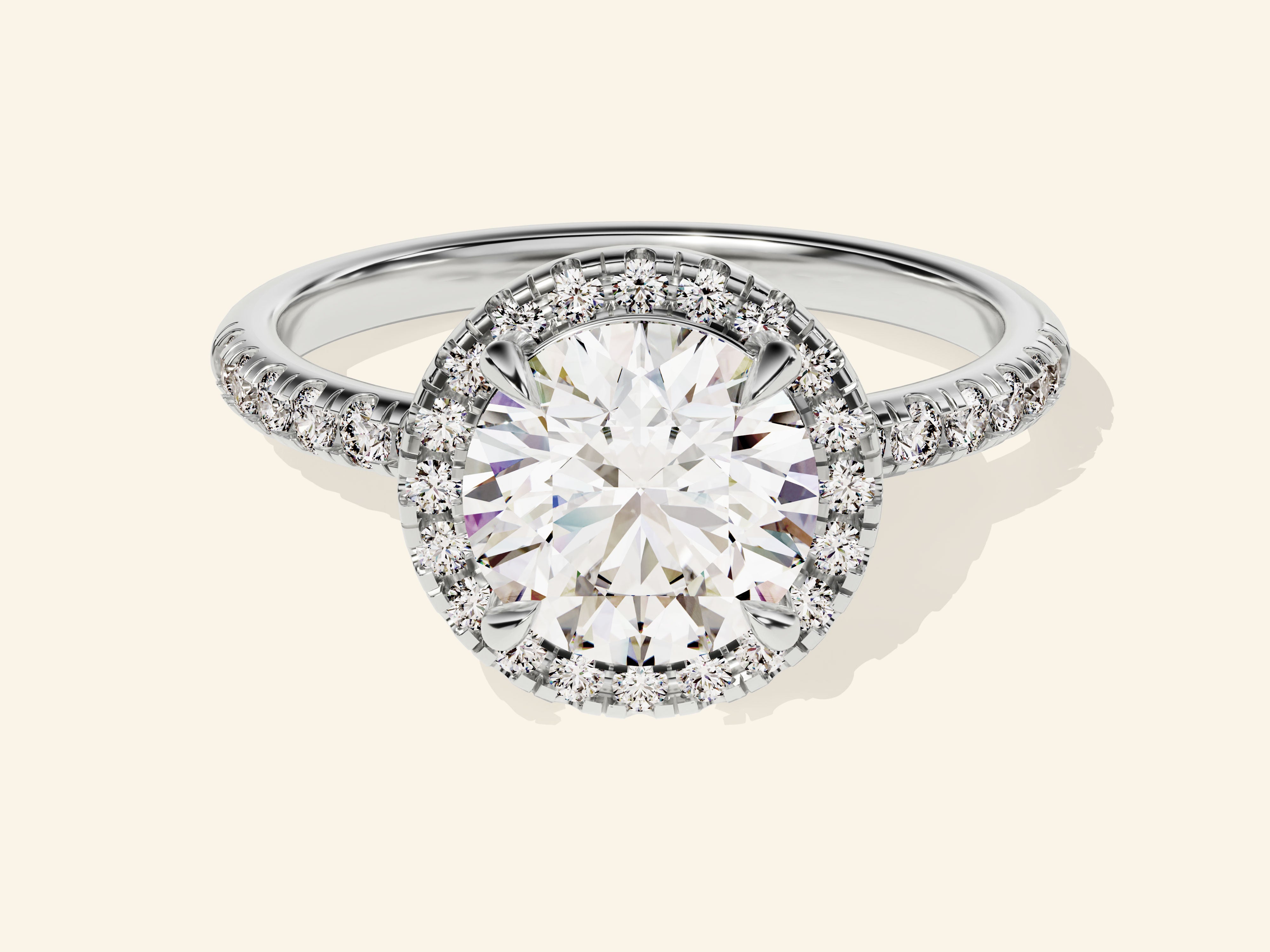 Round Halo Engagement Ring with Pave Set Side Stones