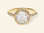 Round Halo Engagement Ring with Pave Set Side Stones