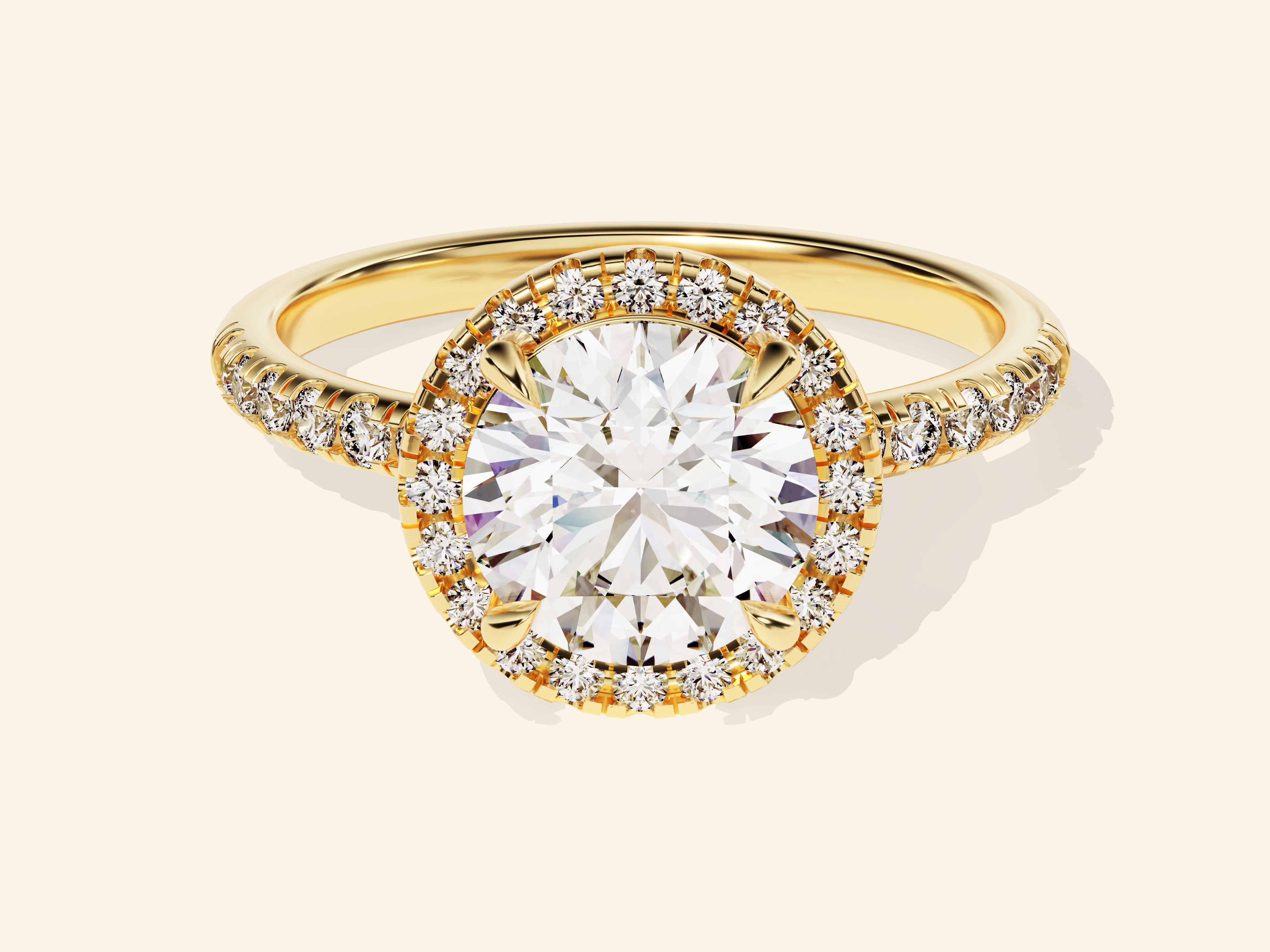 Round Halo Engagement Ring with Pave Set Side Stones
