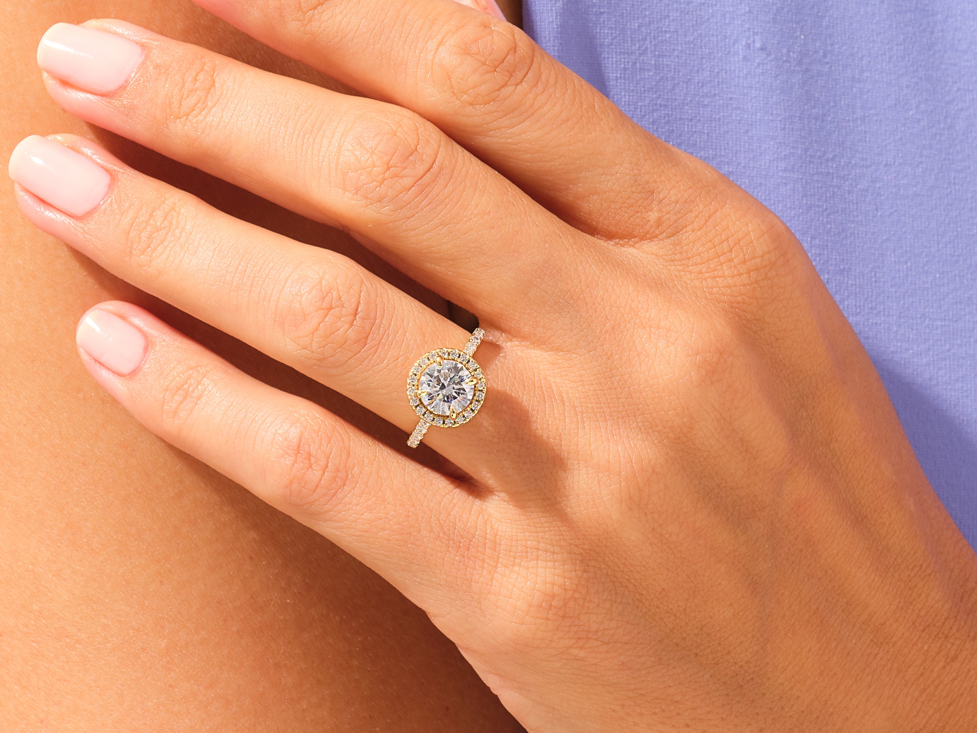 Round Halo Engagement Ring with Pave Set Side Stones