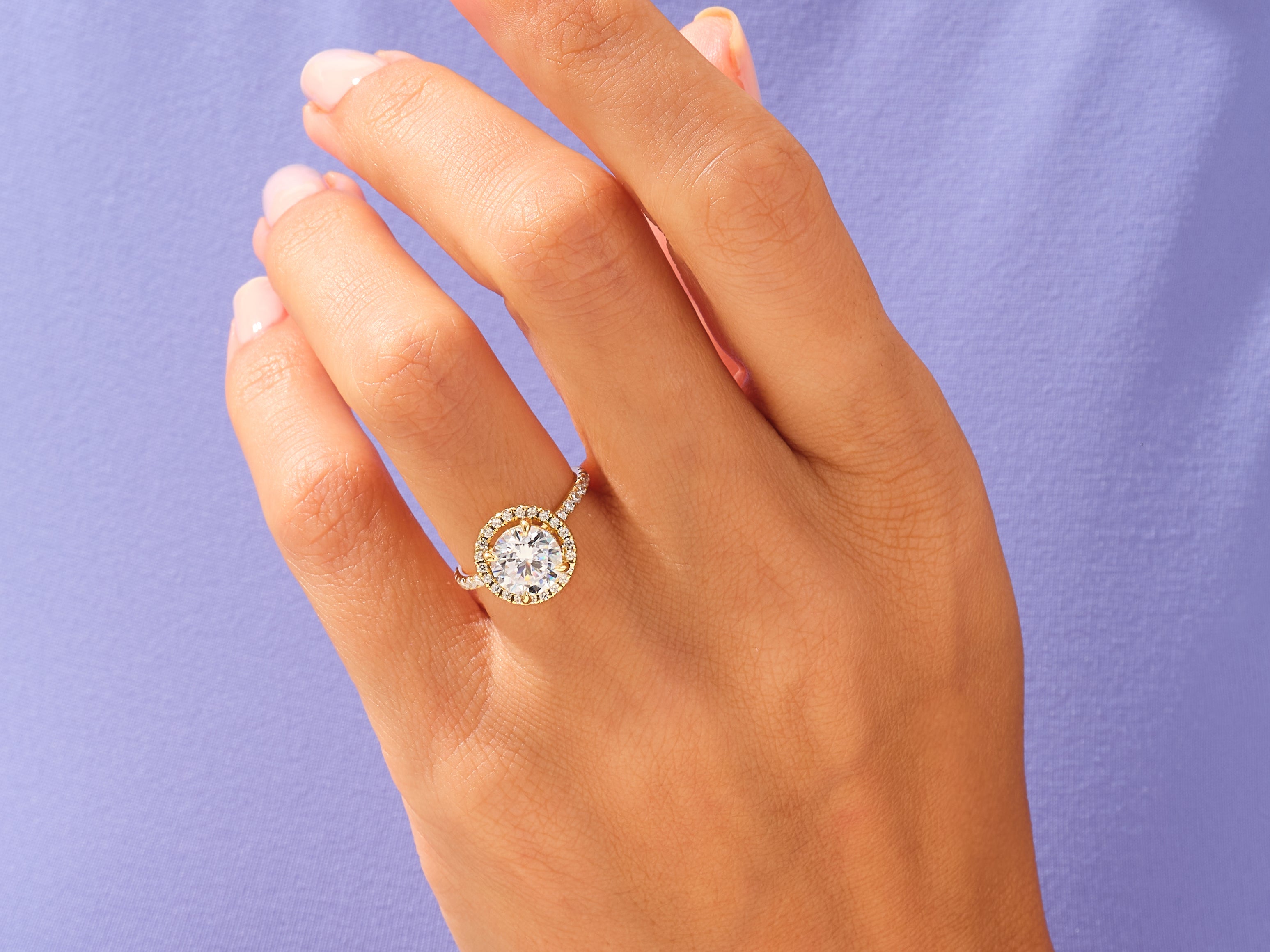 Round Halo Engagement Ring with Pave Set Side Stones