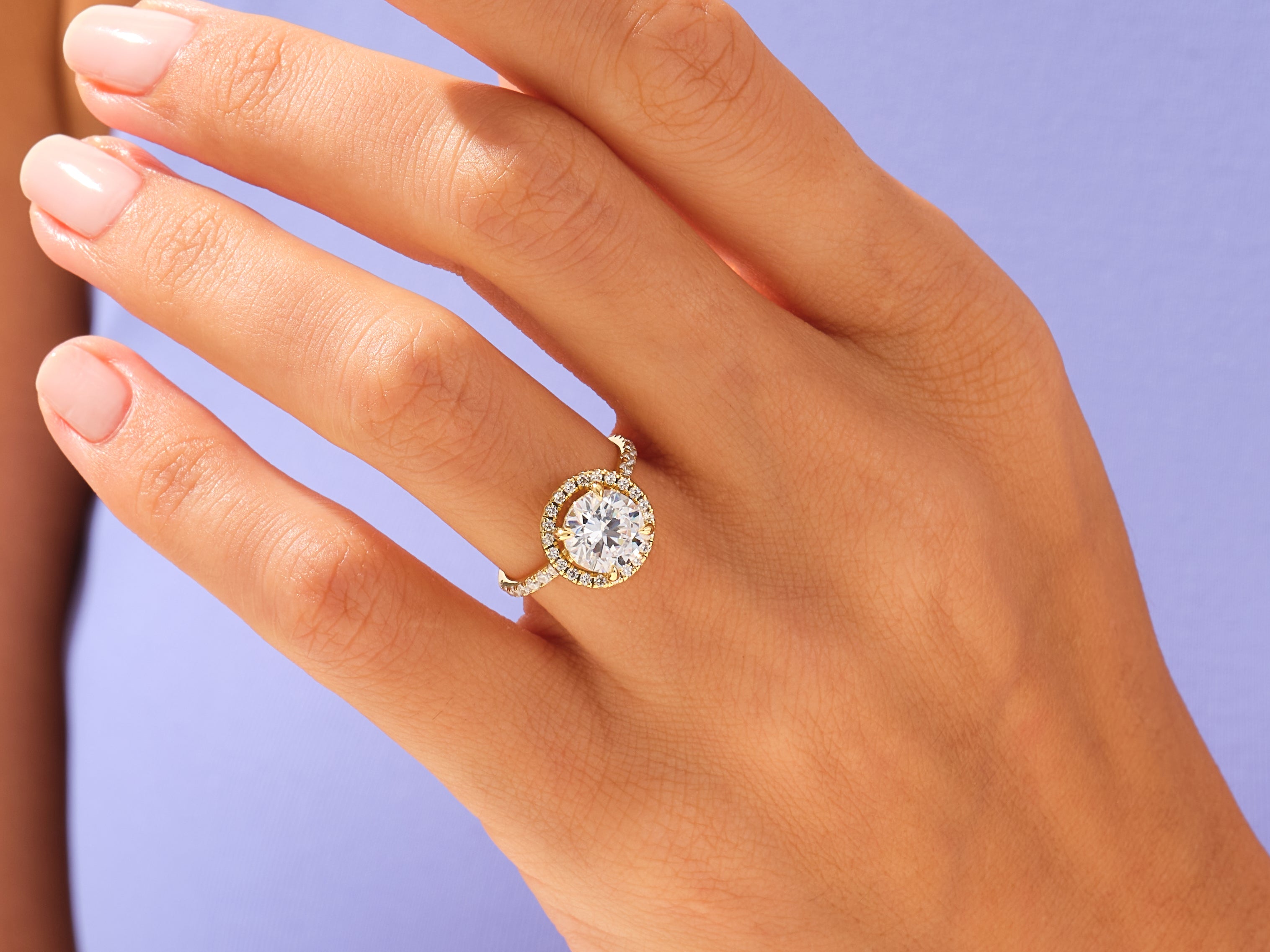 Round Halo Engagement Ring with Pave Set Side Stones