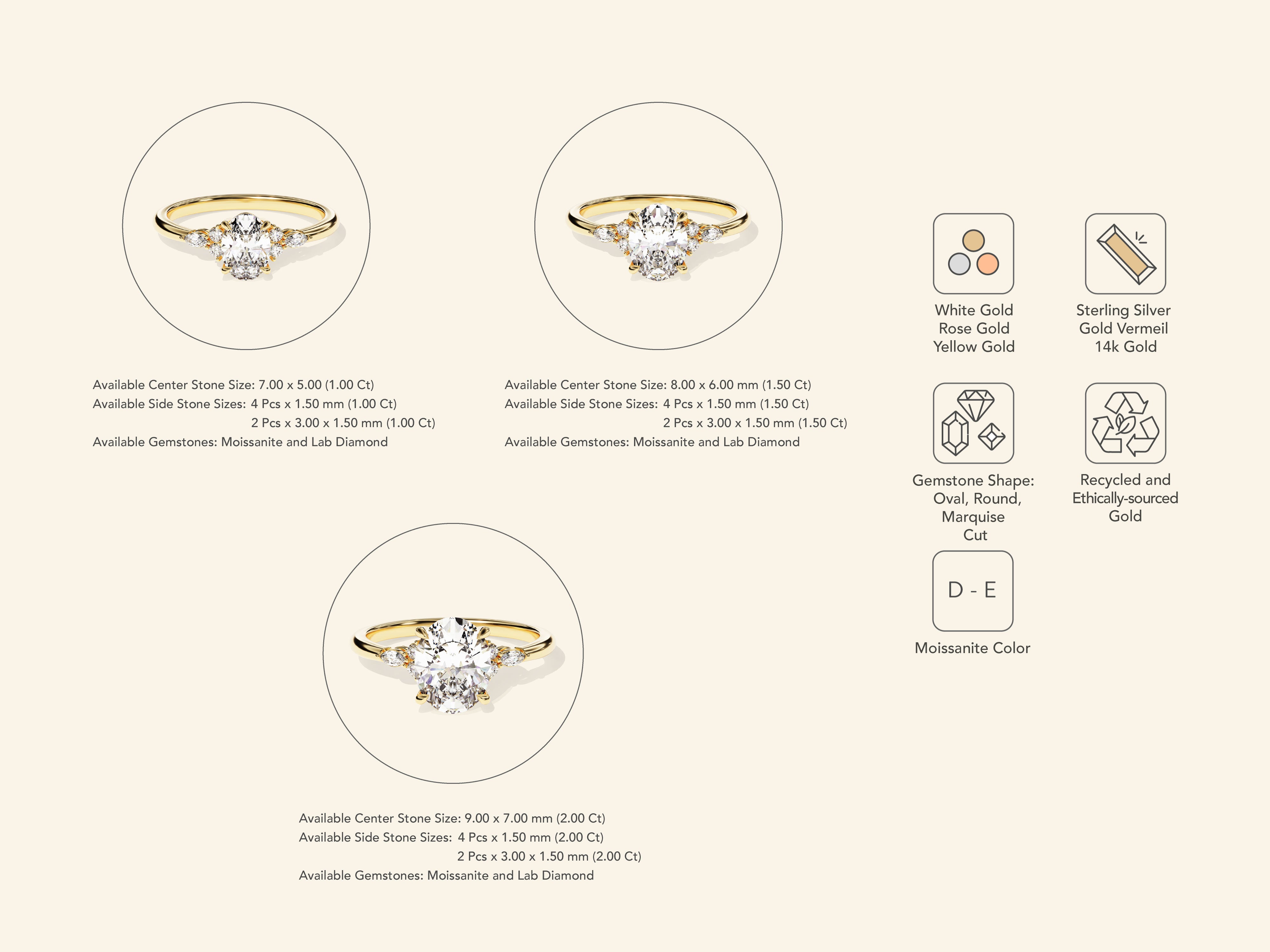Cluster Accent Oval Cut Engagement Ring