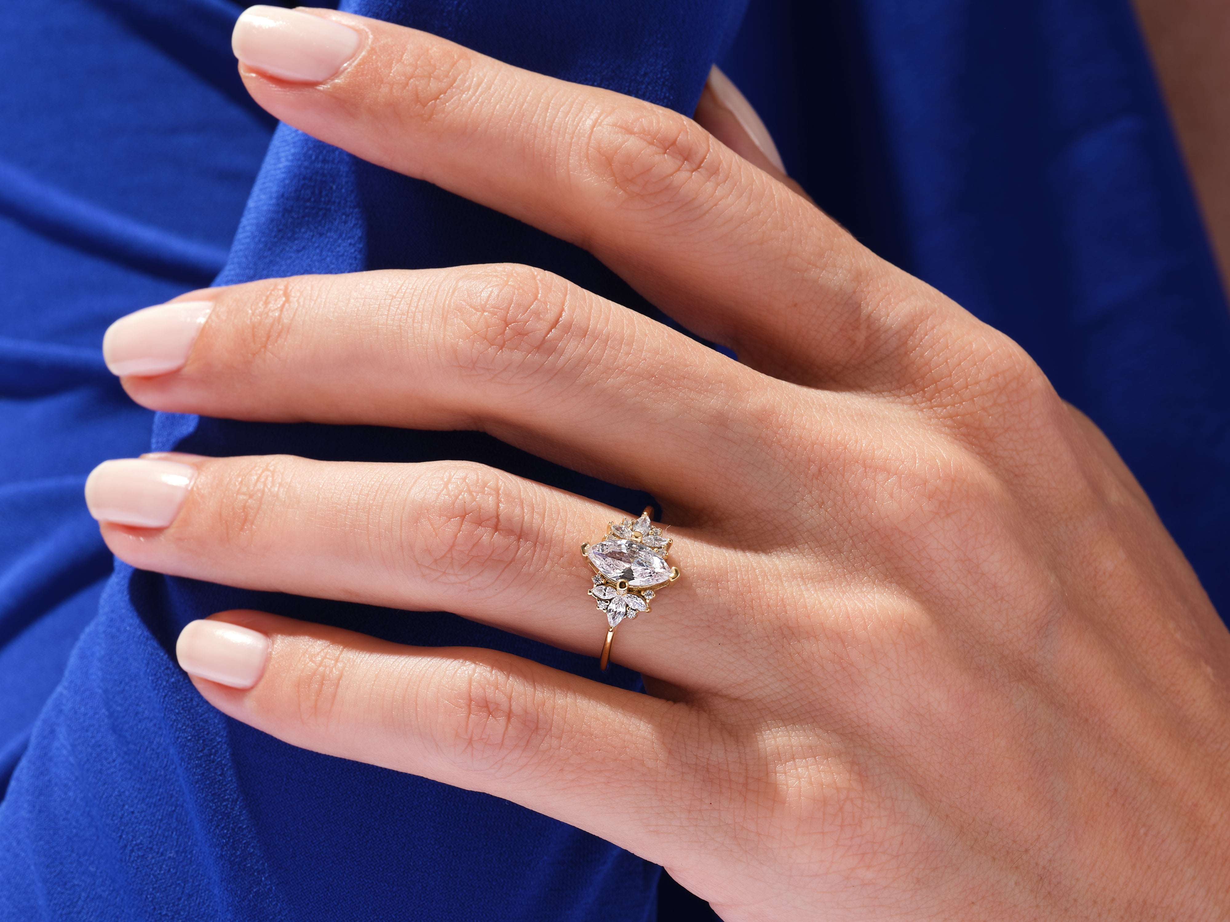 Vintage Cluster Marquise Cut Engagement Ring