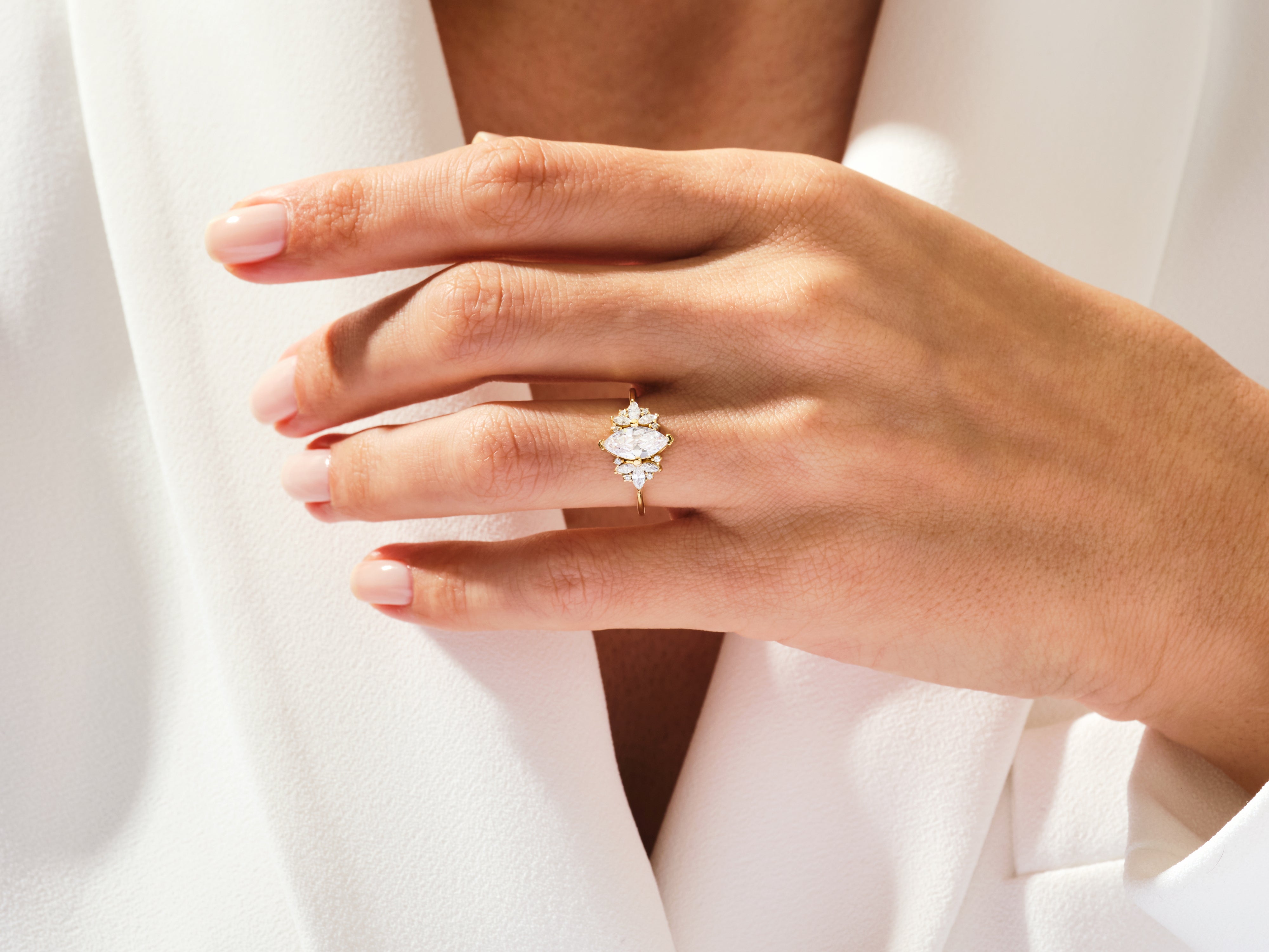 Vintage Cluster Marquise Cut Engagement Ring