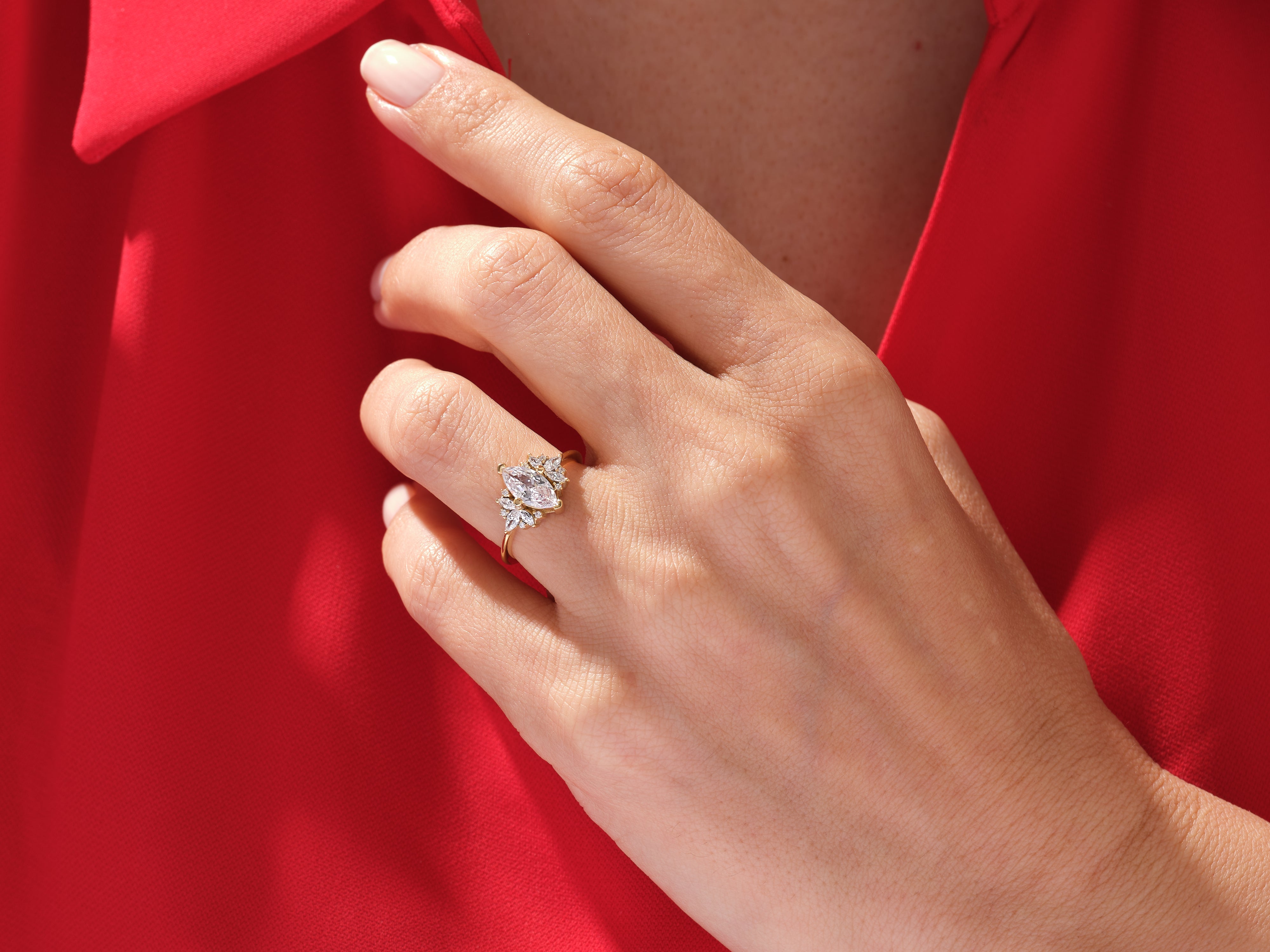 Vintage Cluster Marquise Cut Engagement Ring