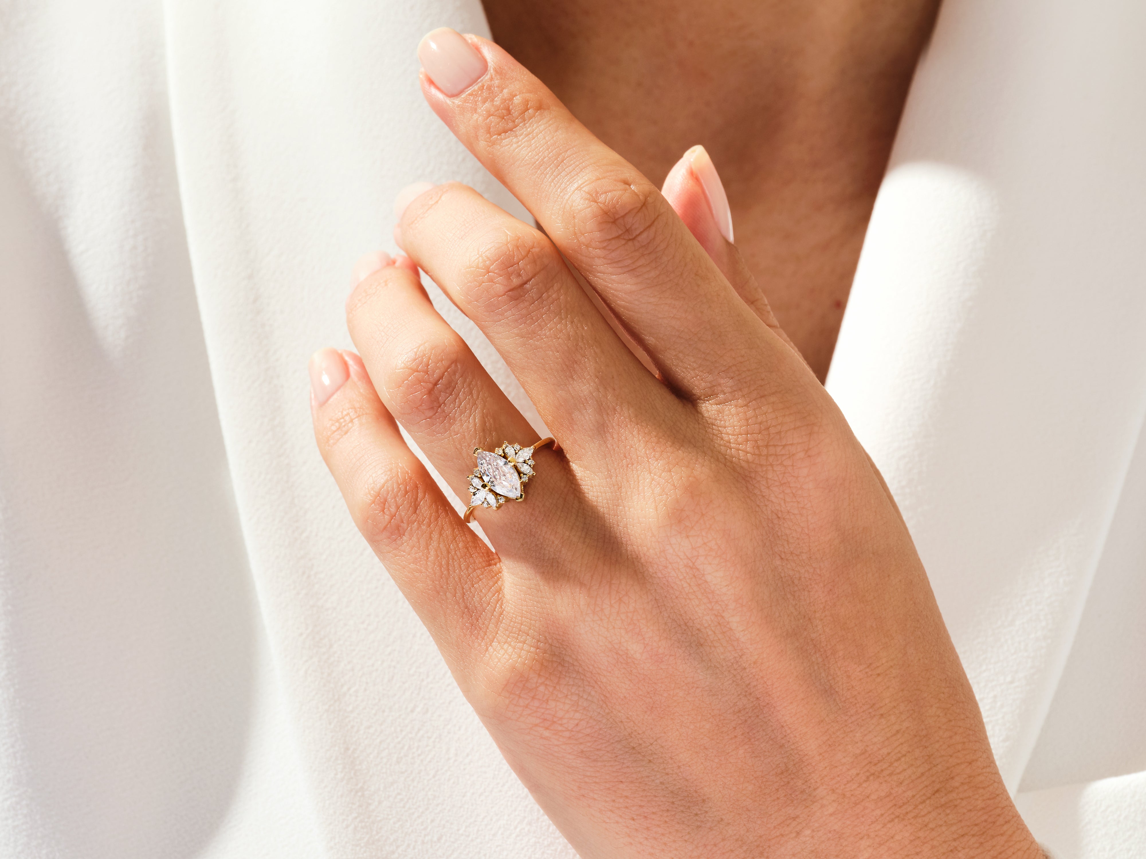 Vintage Cluster Marquise Cut Engagement Ring