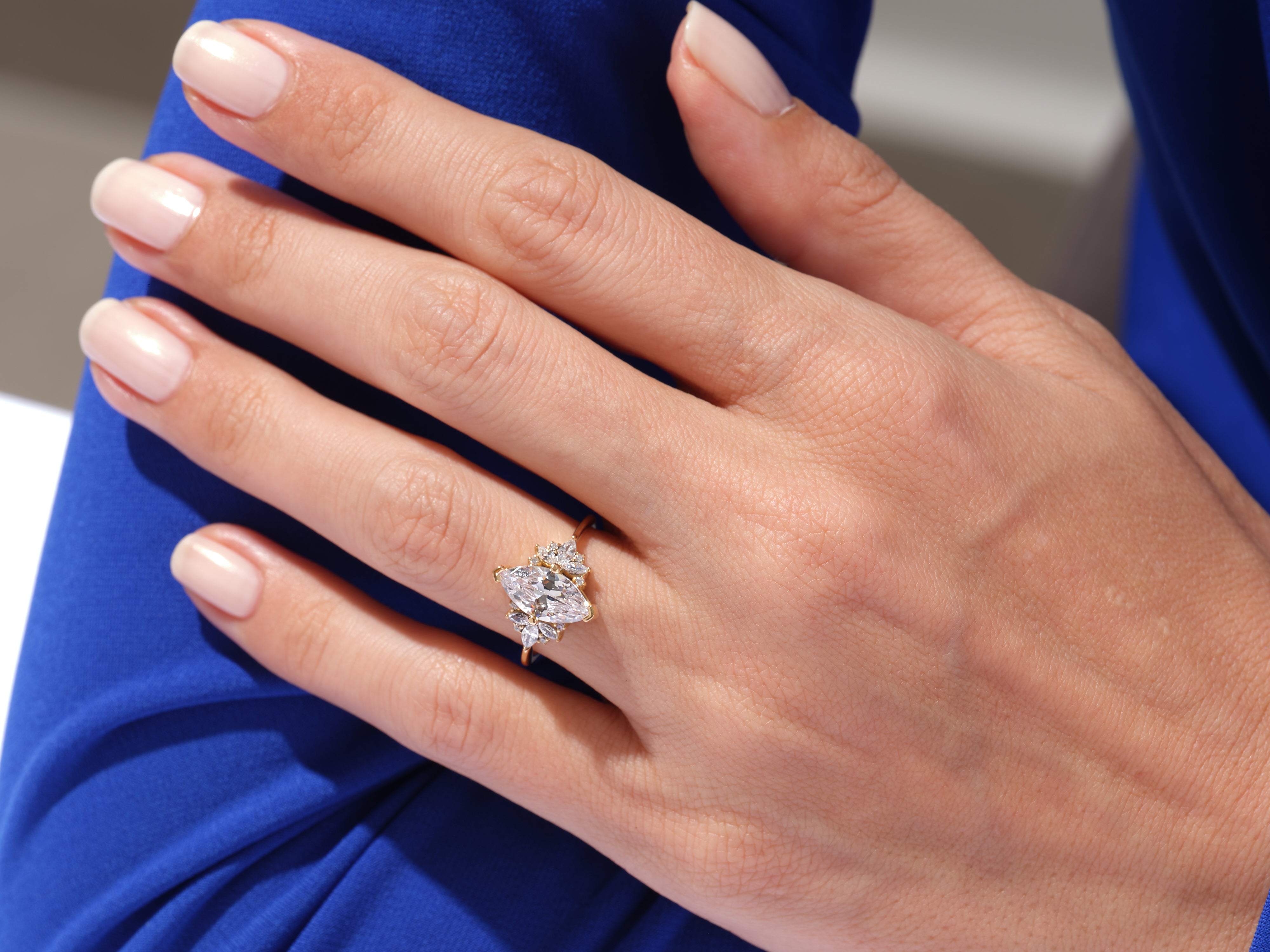 Vintage Cluster Marquise Cut Engagement Ring