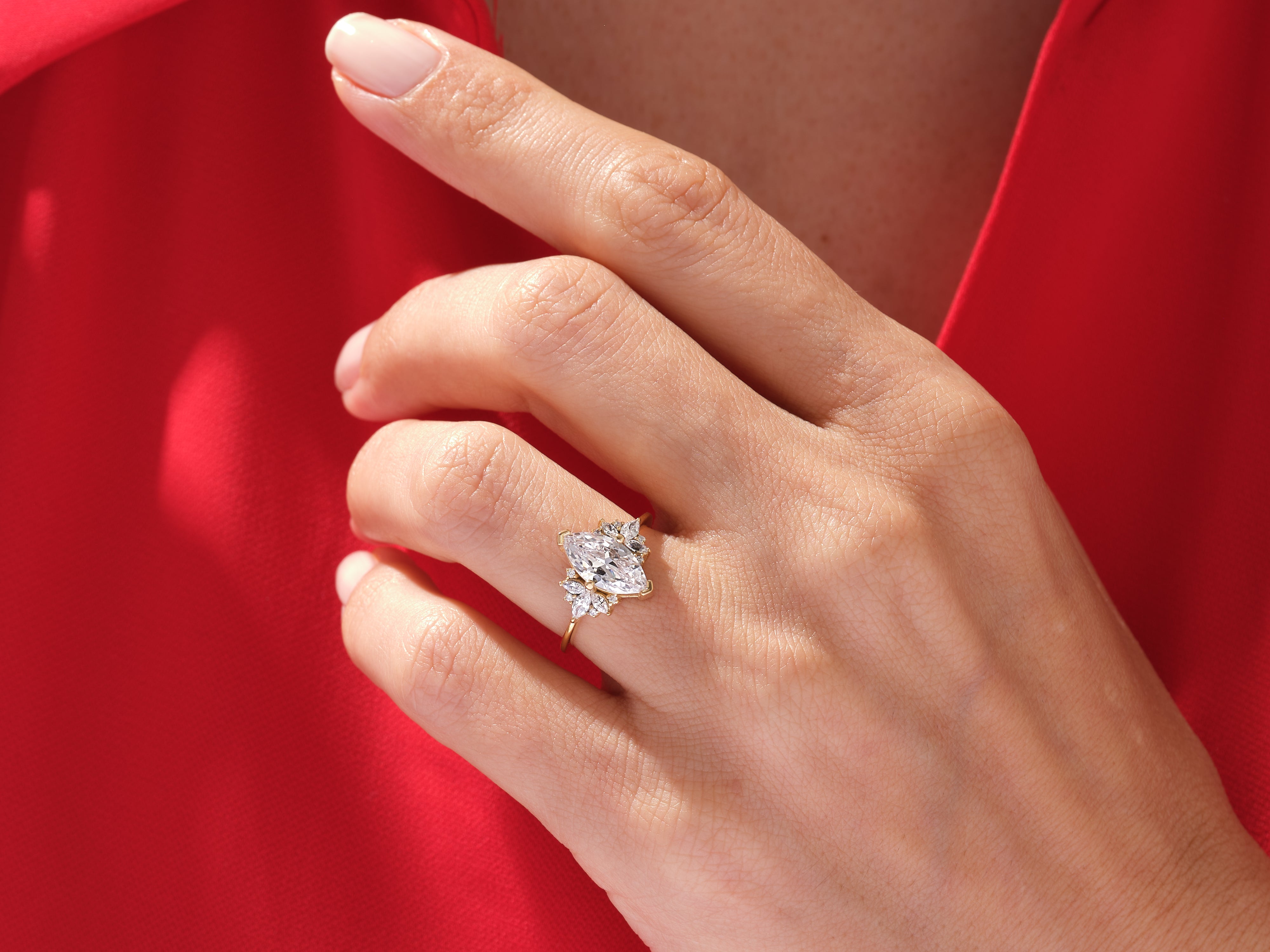 Vintage Cluster Marquise Cut Engagement Ring