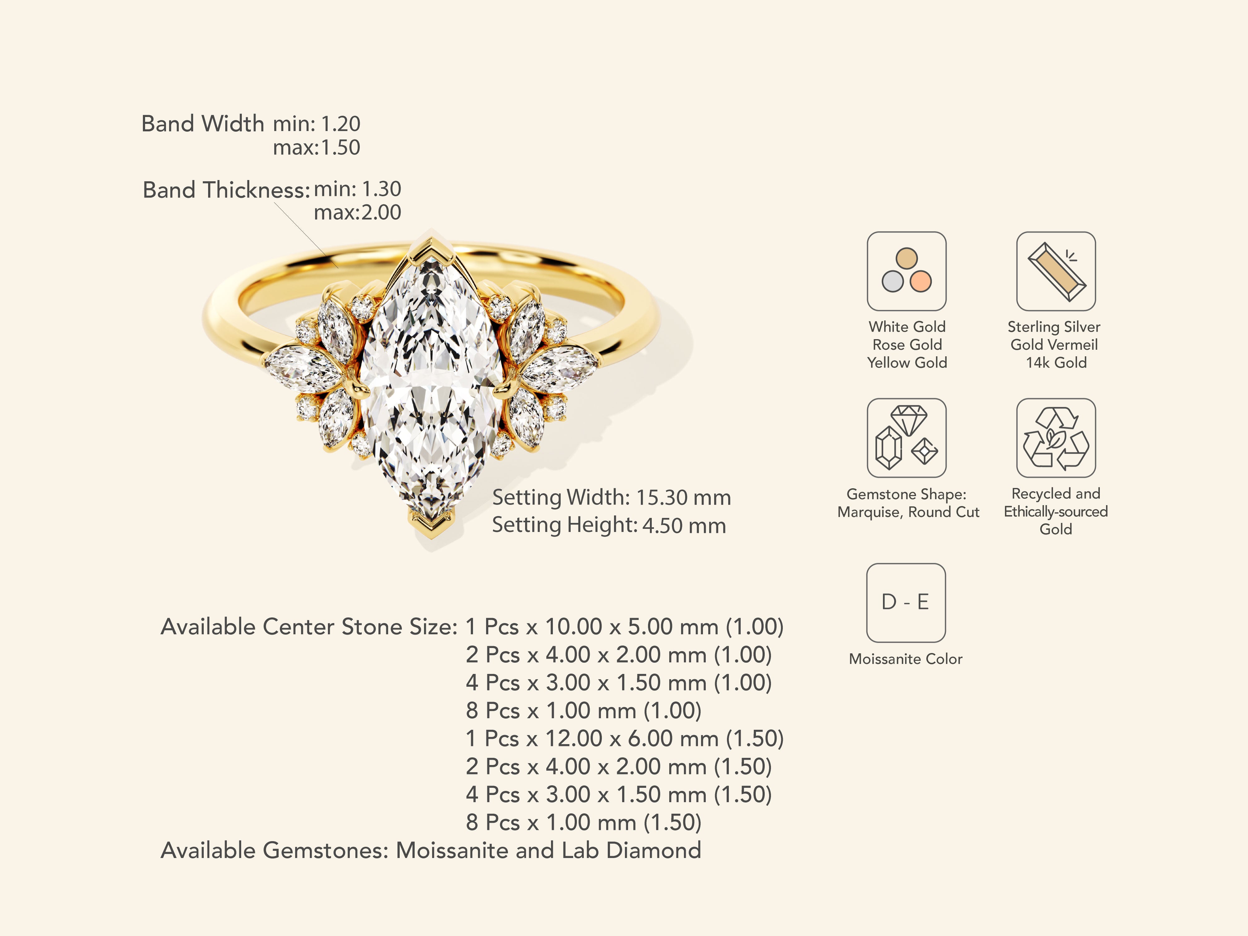 Vintage Cluster Marquise Cut Engagement Ring