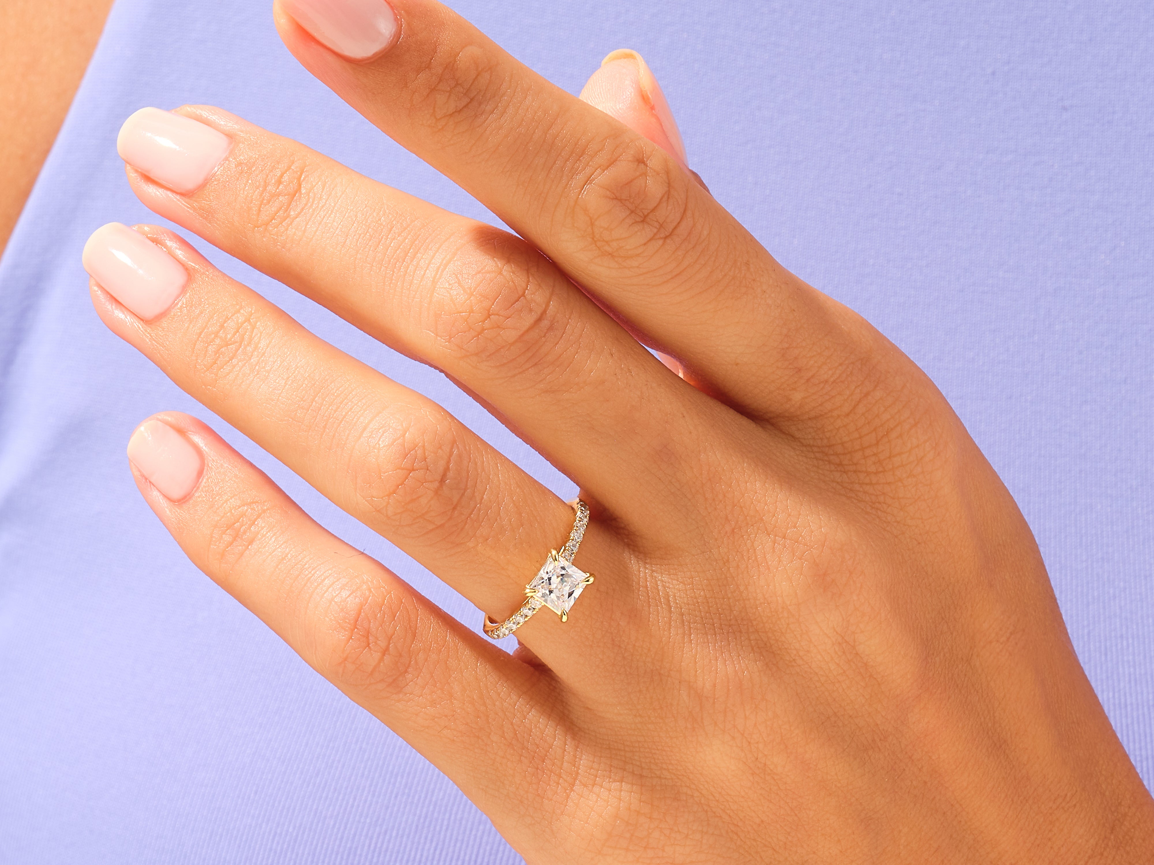 Princess Cut Engagement Ring with Pave Set Side Stones