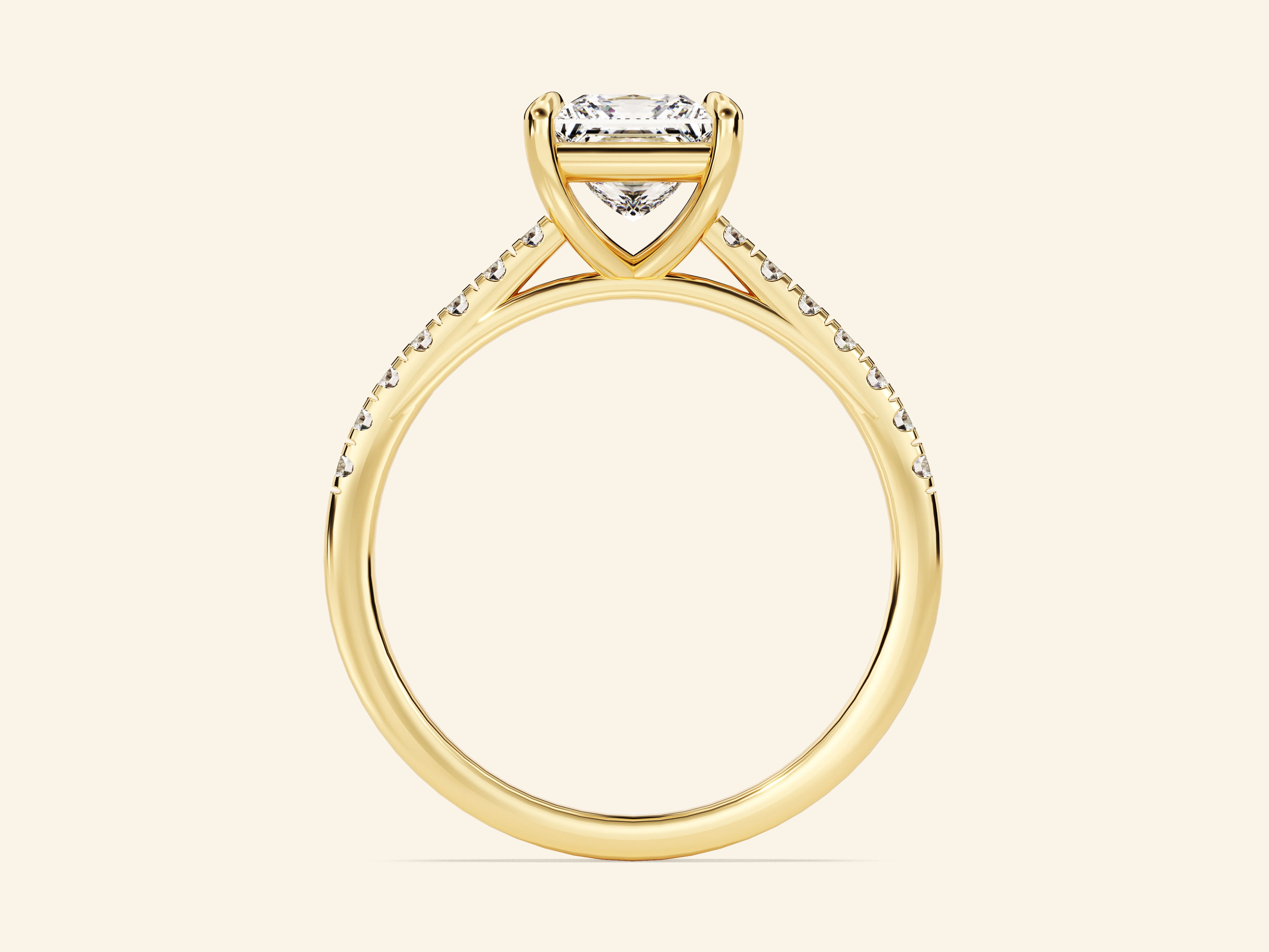 Princess Cut Engagement Ring with Pave Set Side Stones