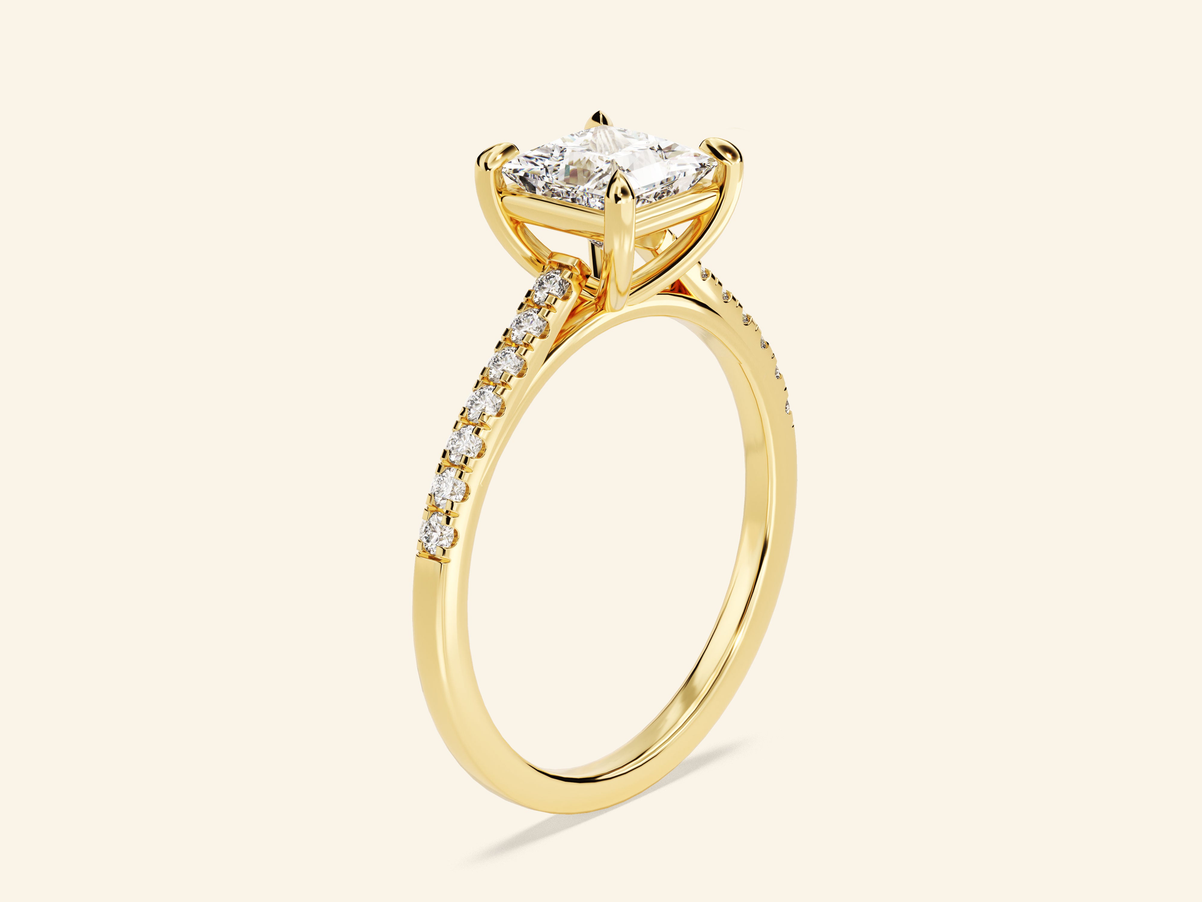 Princess Cut Engagement Ring with Pave Set Side Stones