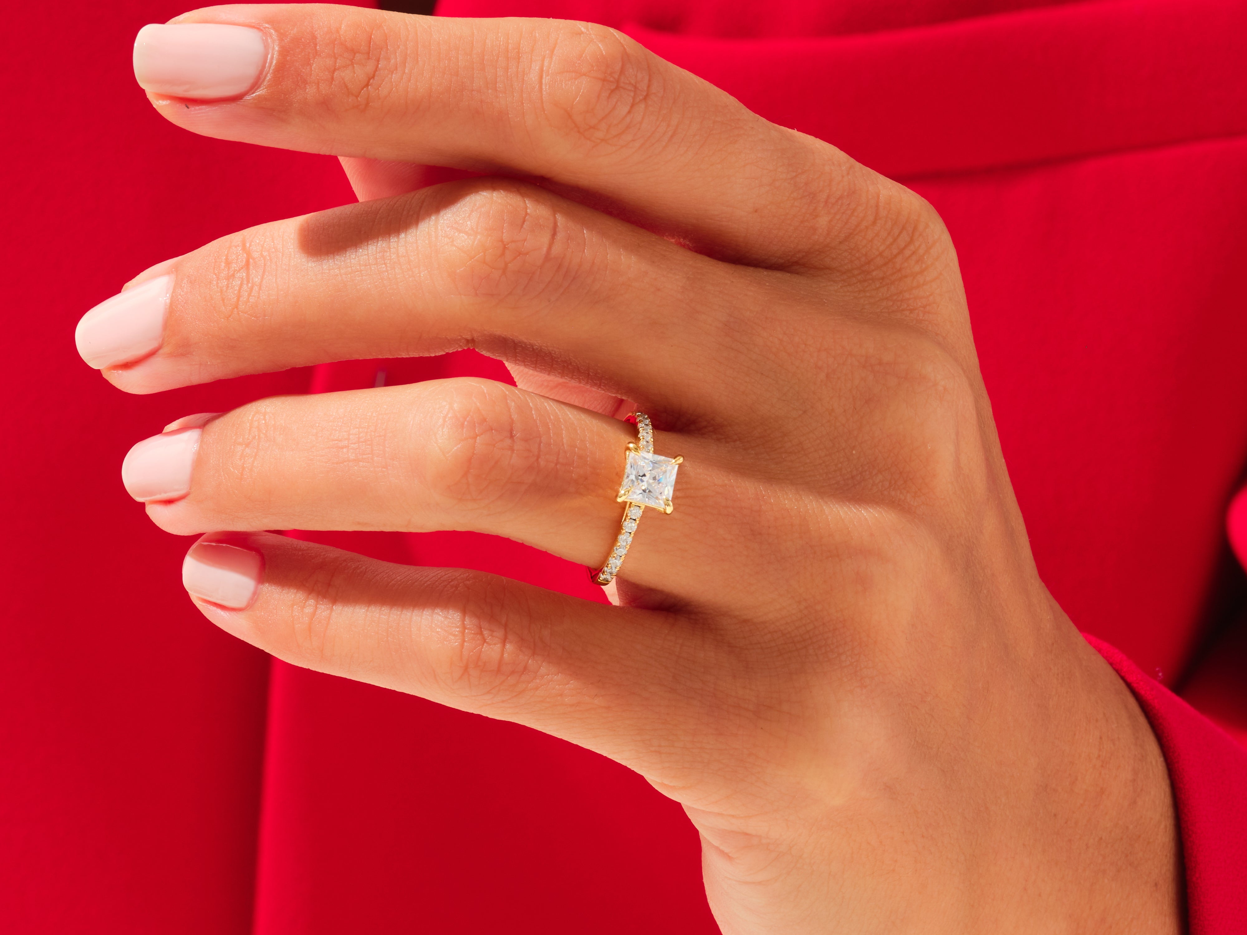 Princess Cut Engagement Ring with Pave Set Side Stones