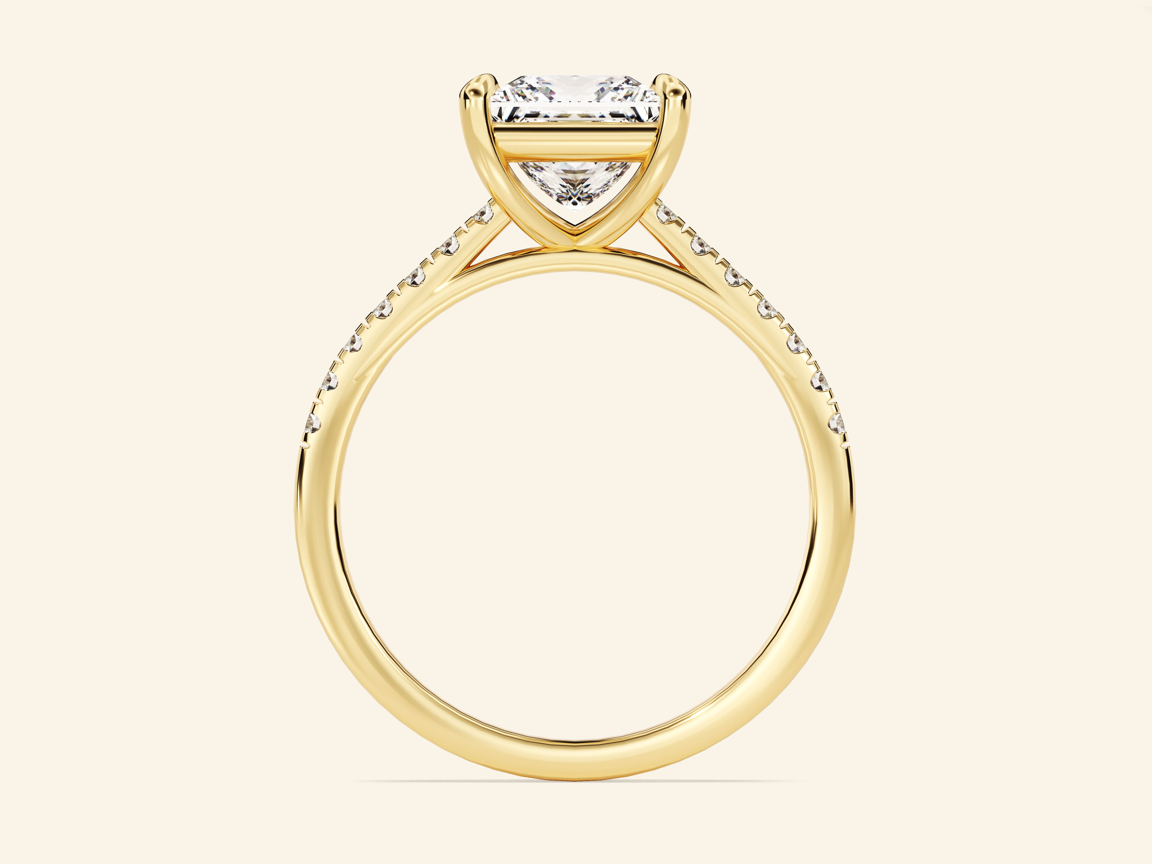 Princess Cut Engagement Ring with Pave Set Side Stones