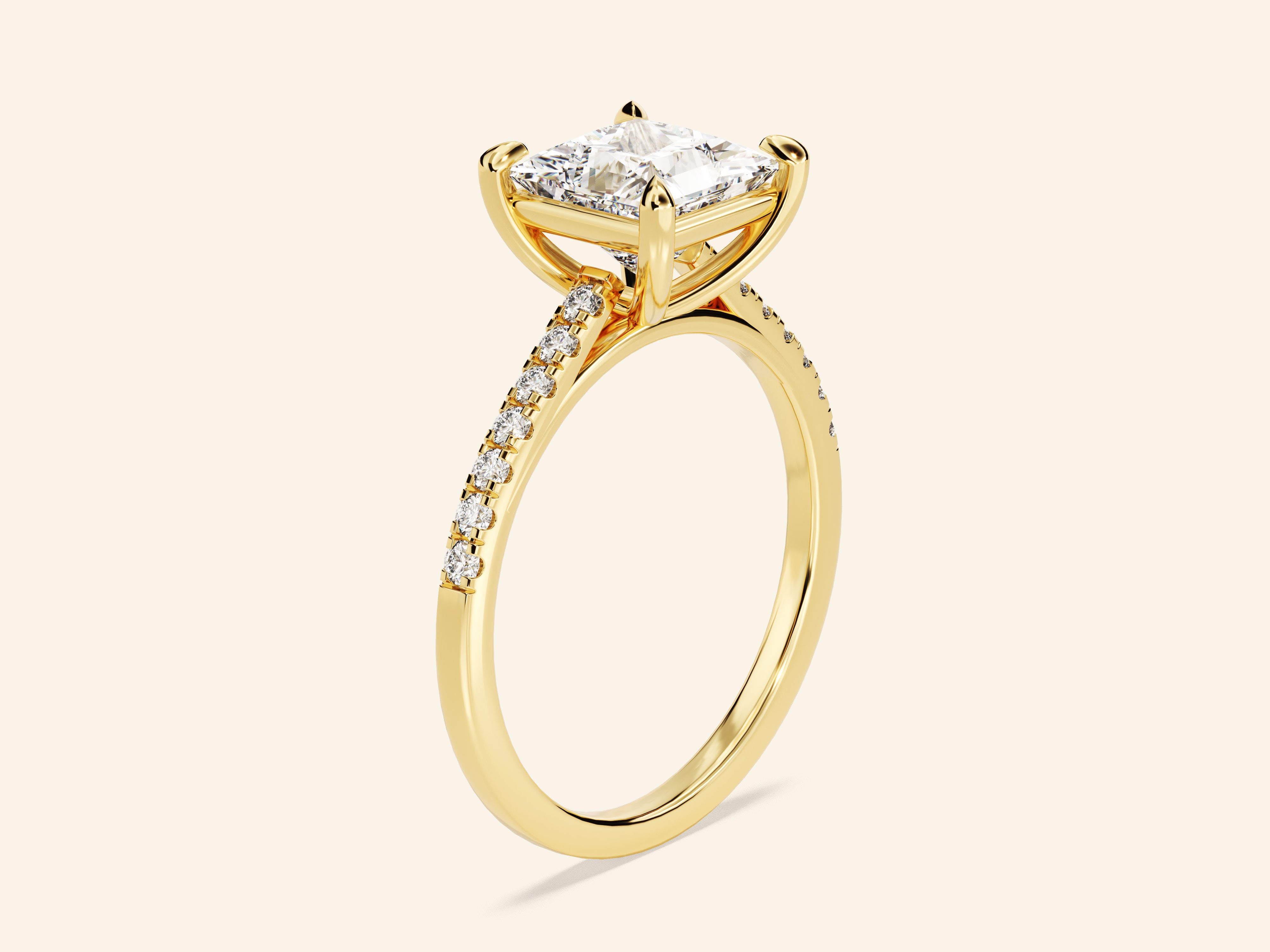 Princess Cut Engagement Ring with Pave Set Side Stones