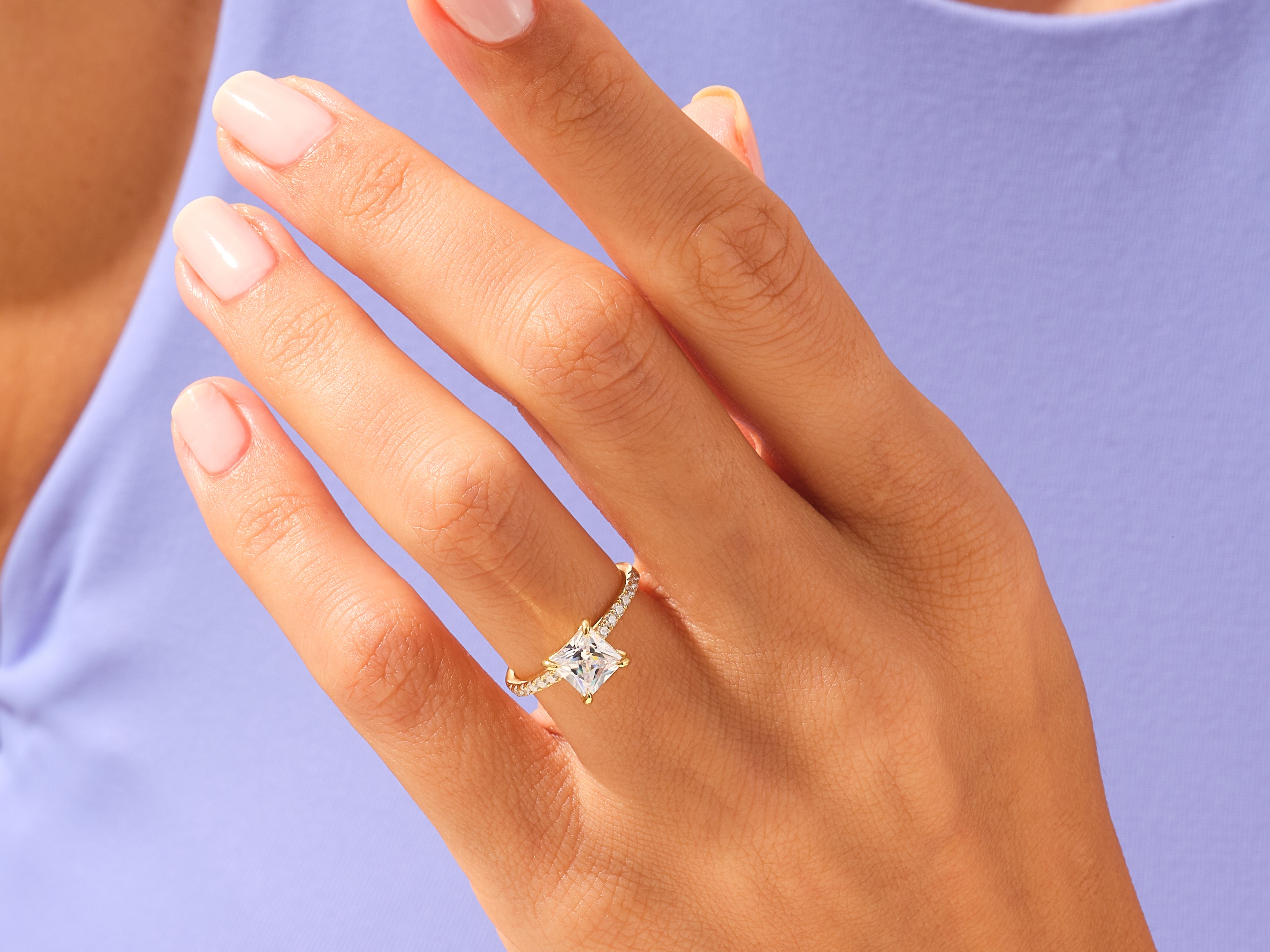 Princess Cut Engagement Ring with Pave Set Side Stones