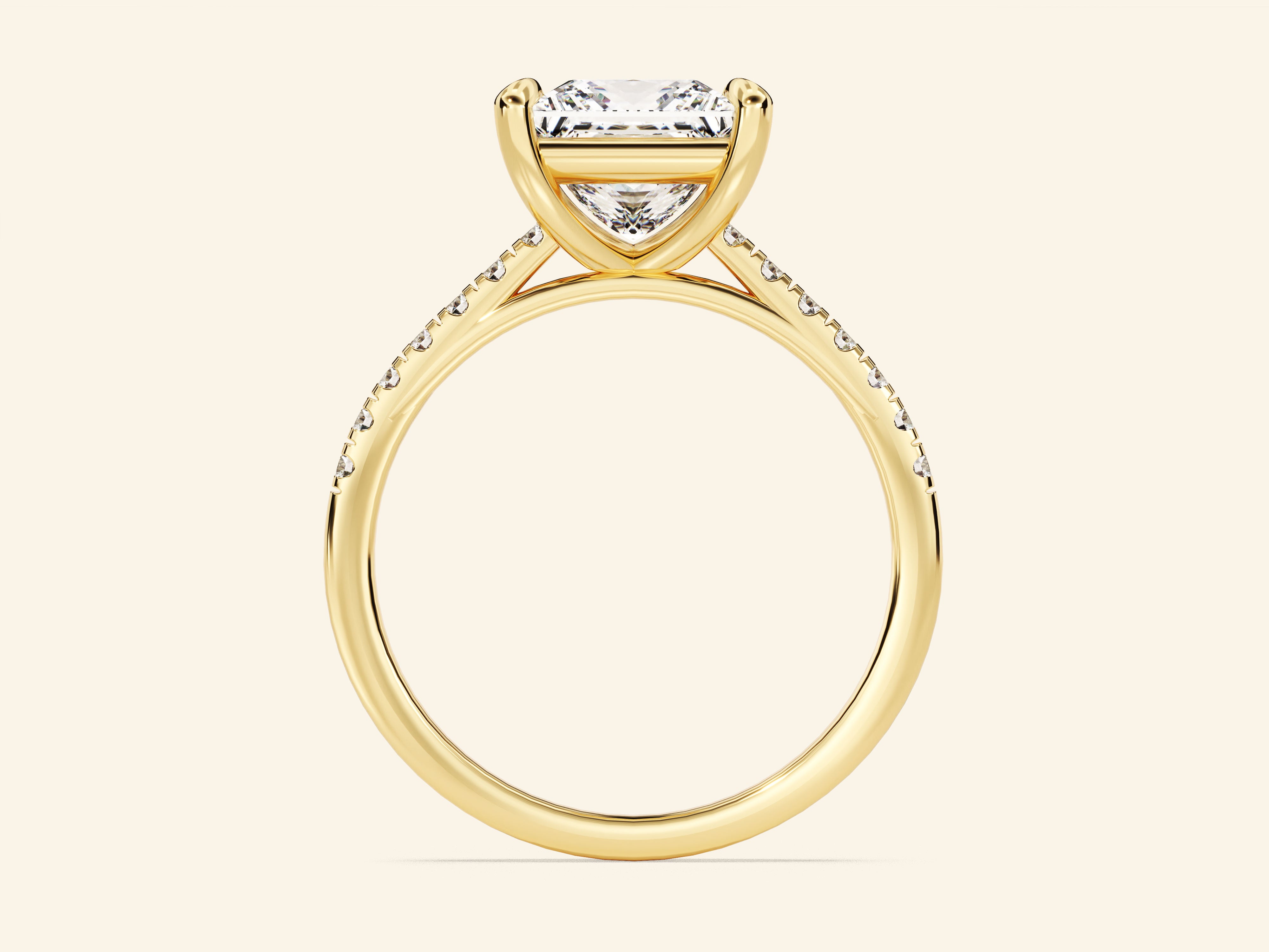 Princess Cut Engagement Ring with Pave Set Side Stones