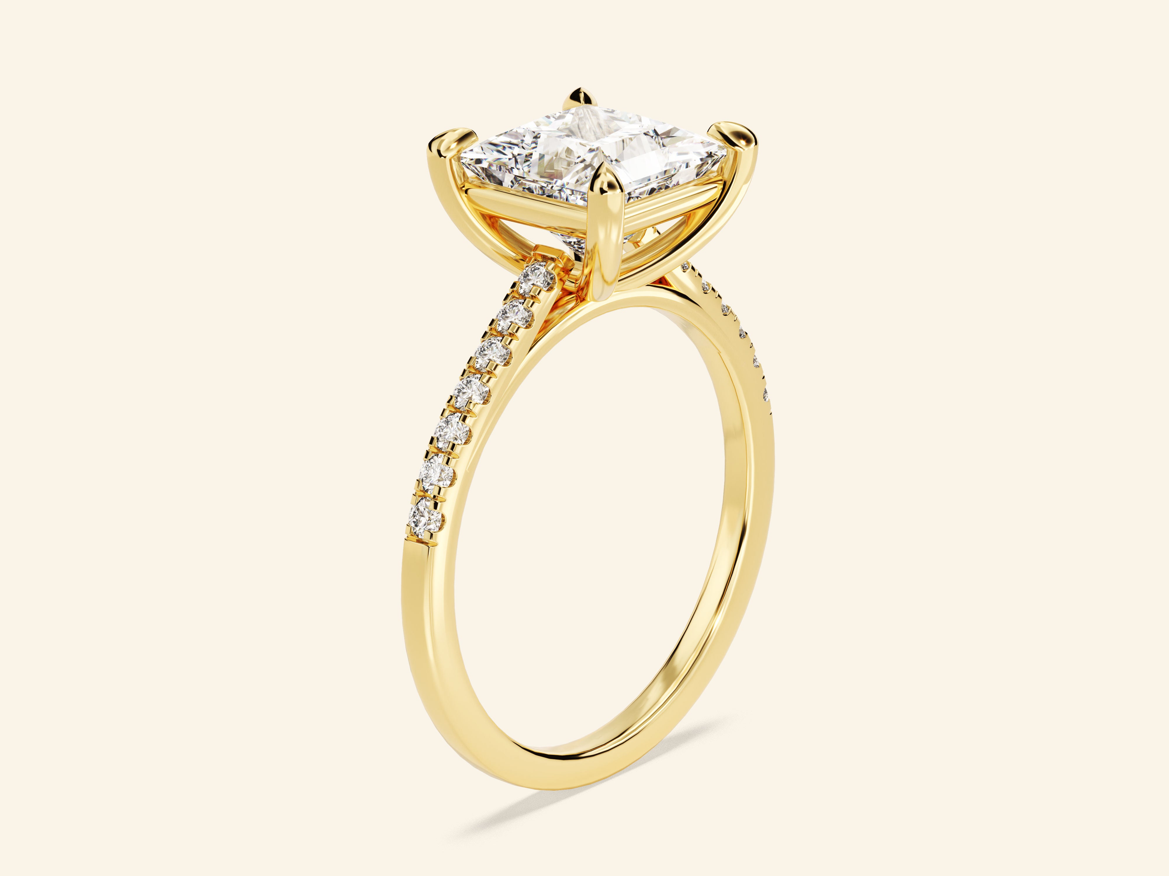 Princess Cut Engagement Ring with Pave Set Side Stones
