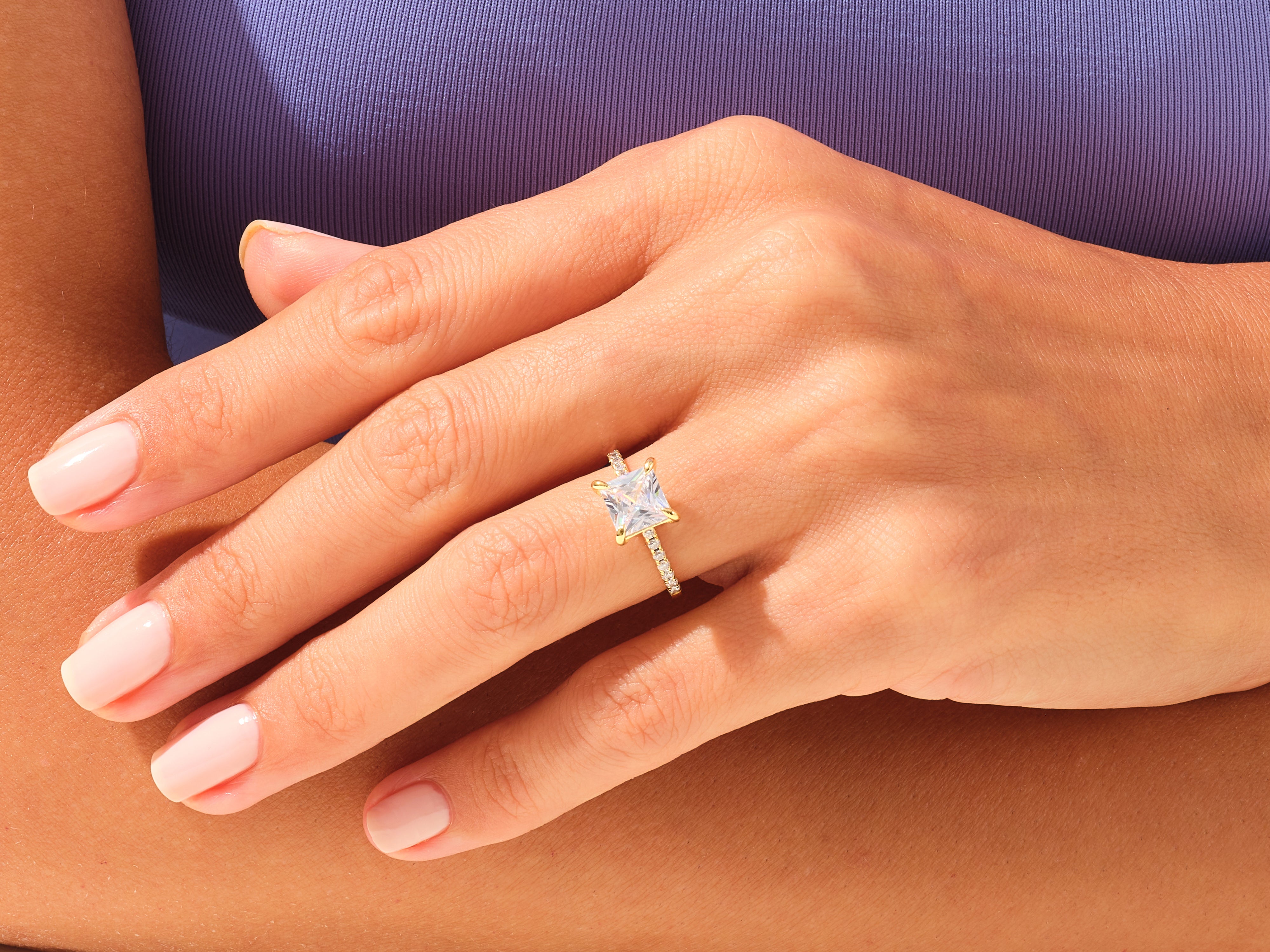 Princess Cut Engagement Ring with Pave Set Side Stones