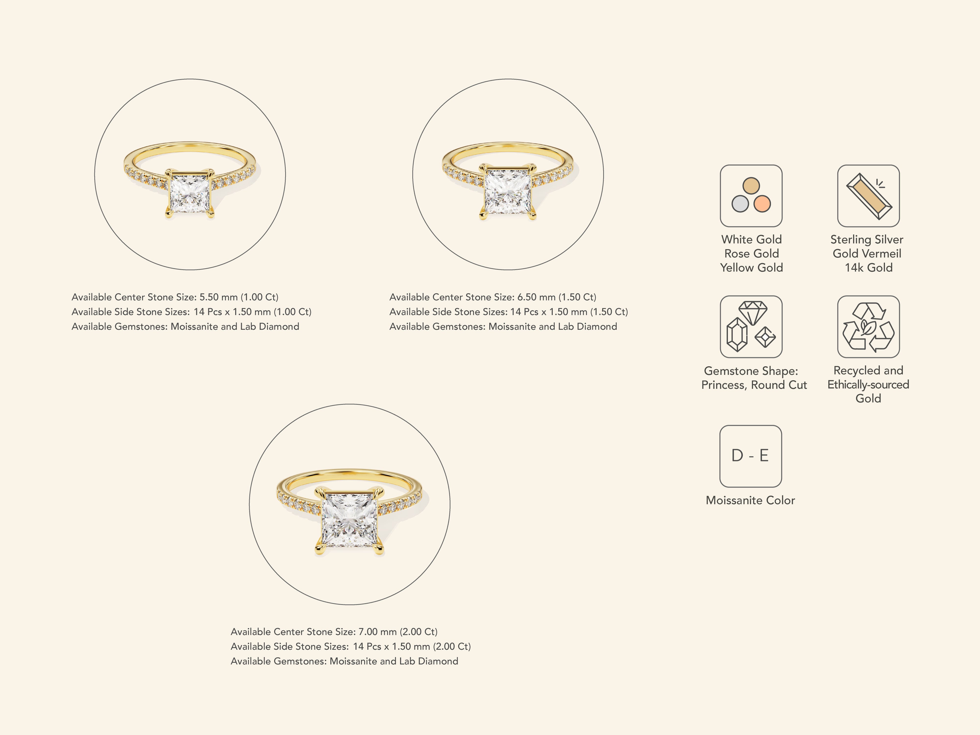Princess Cut Engagement Ring with Pave Set Side Stones