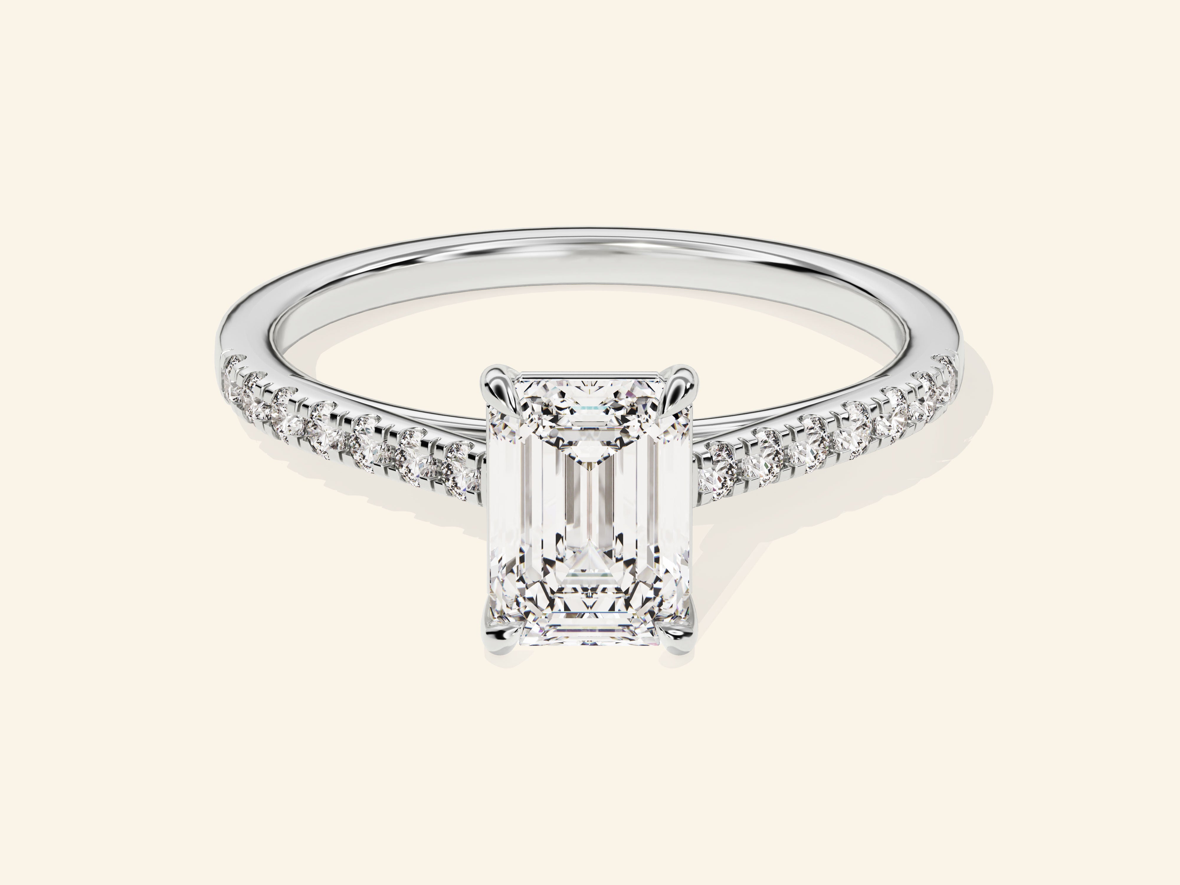 Emerald Cut Engagement Ring with Pave Set Side Stones