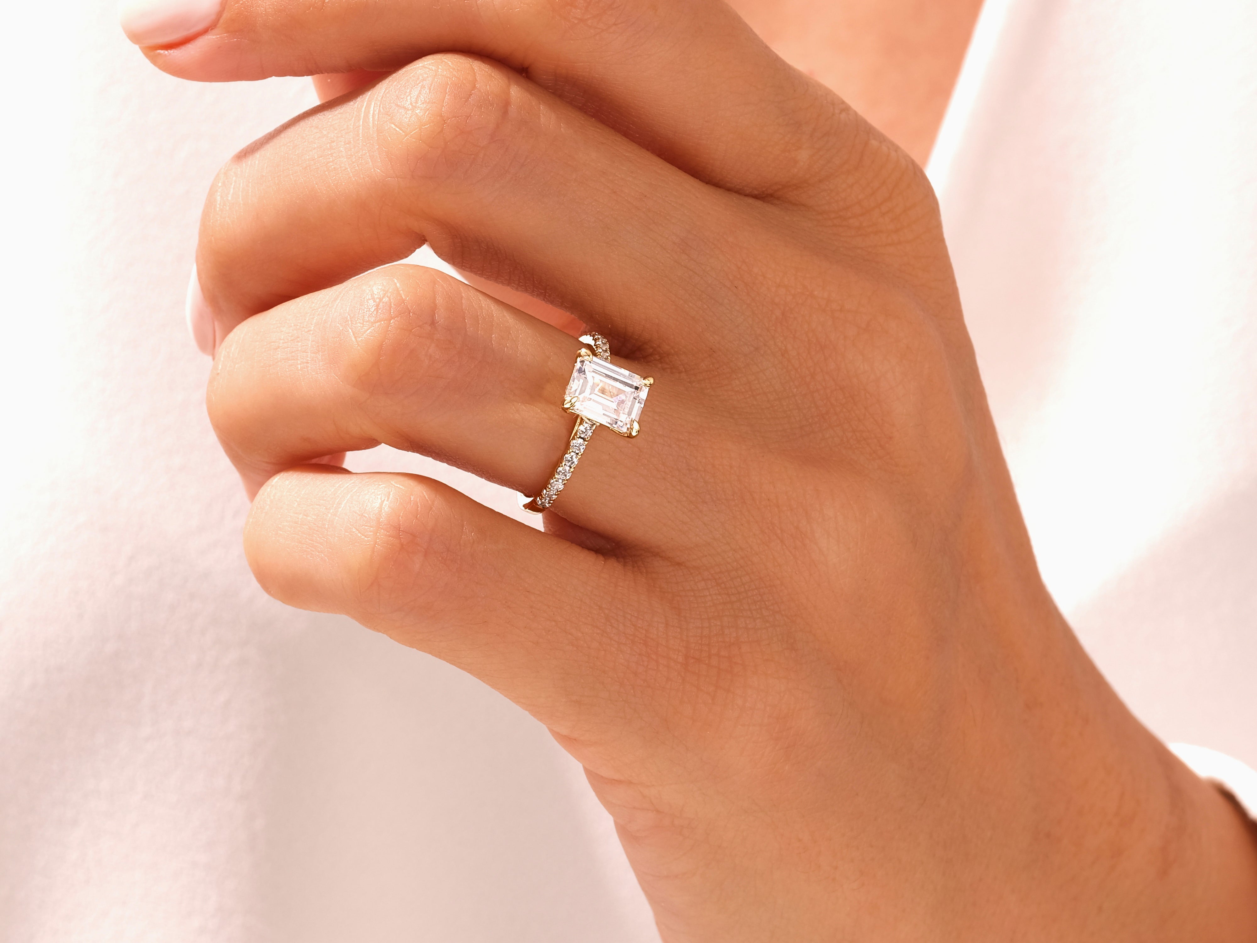 Emerald Cut Engagement Ring with Pave Set Side Stones