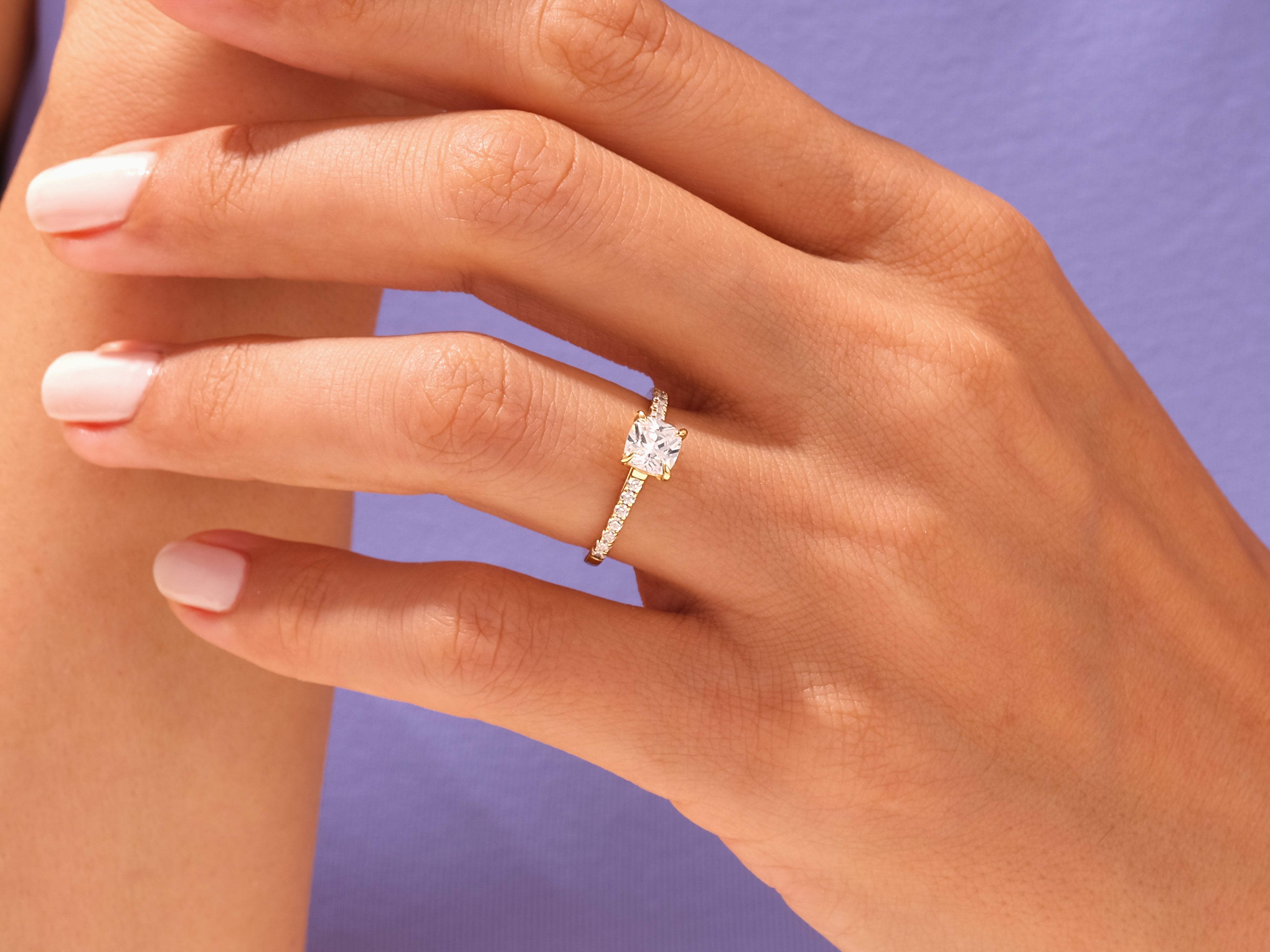 Cushion Cut Engagement Ring with Pave Set Side Stones
